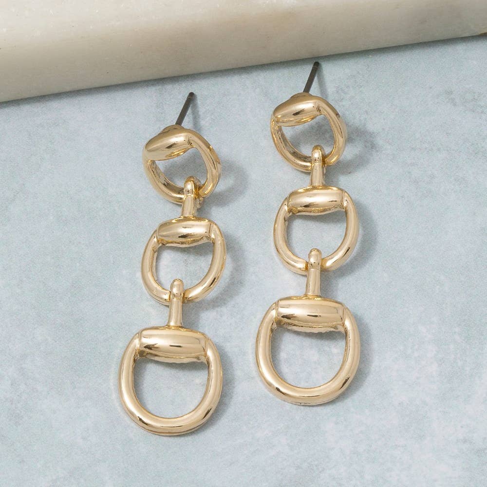 Ava Gold Triple Horsebit Drop Earrings
