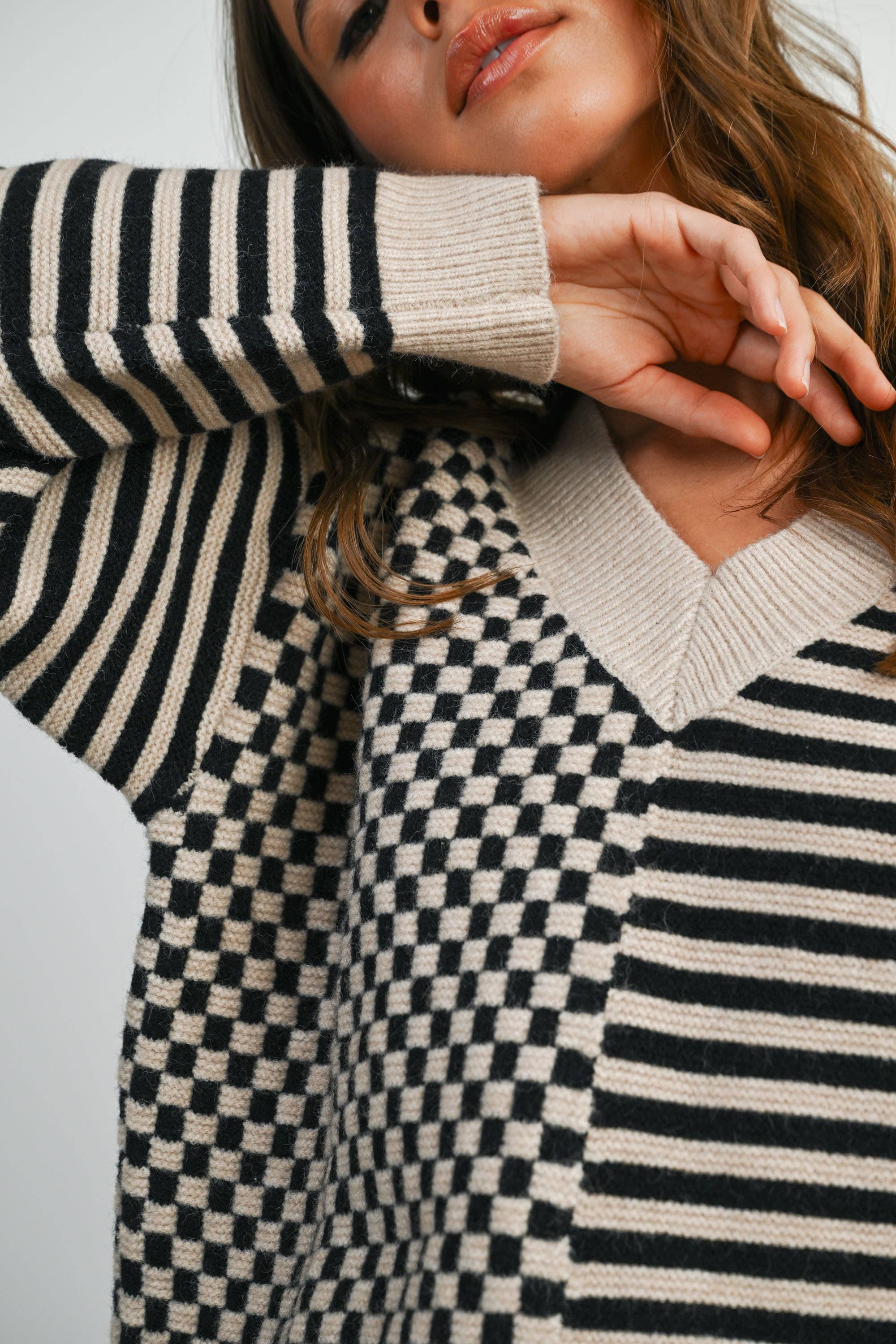 Frenchy Checker Pattern Sweater