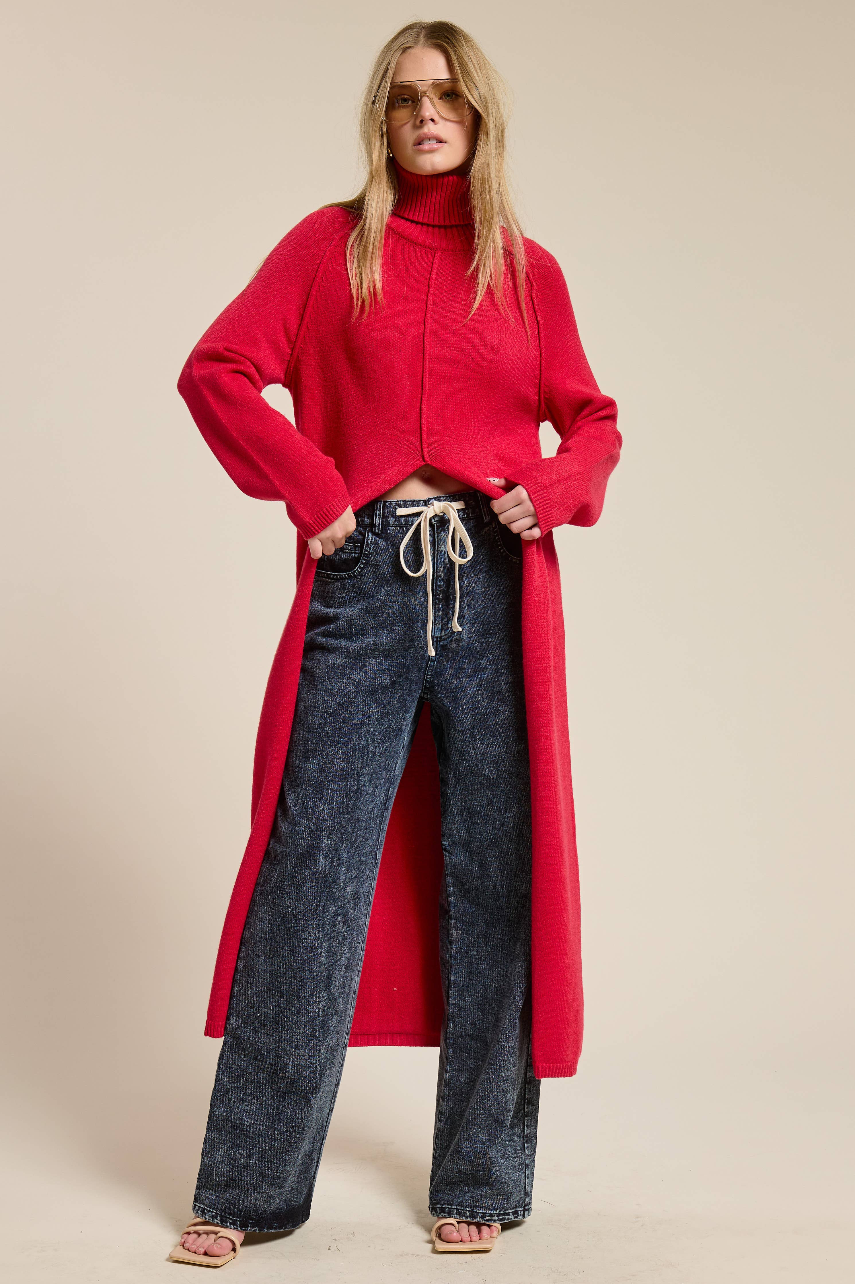 Vale Ribbed Turtleneck Tunic Sweater