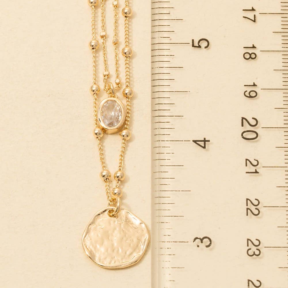 Ateena Coin And Oval Cz Charm Layered Chain Necklace (2 Colors!)