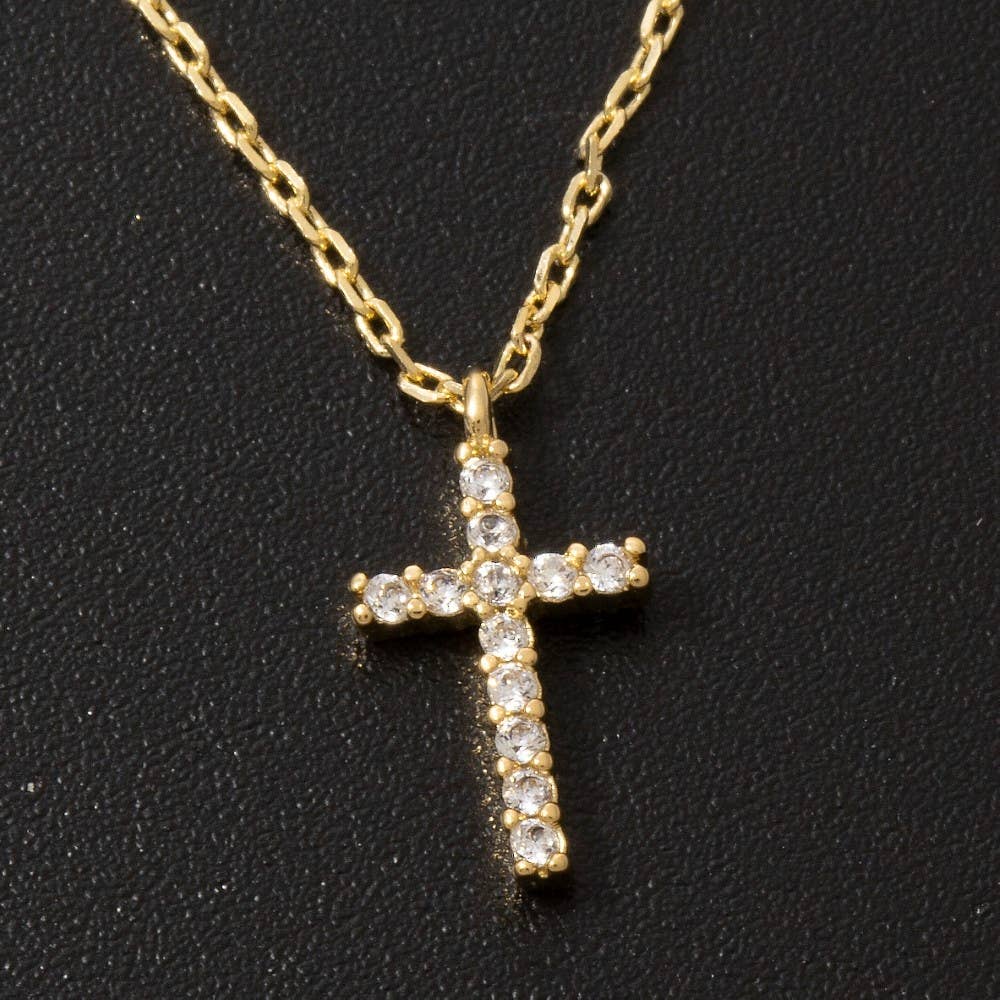 Amelia Gold Dipped Pave Min Cross Pendant Necklace