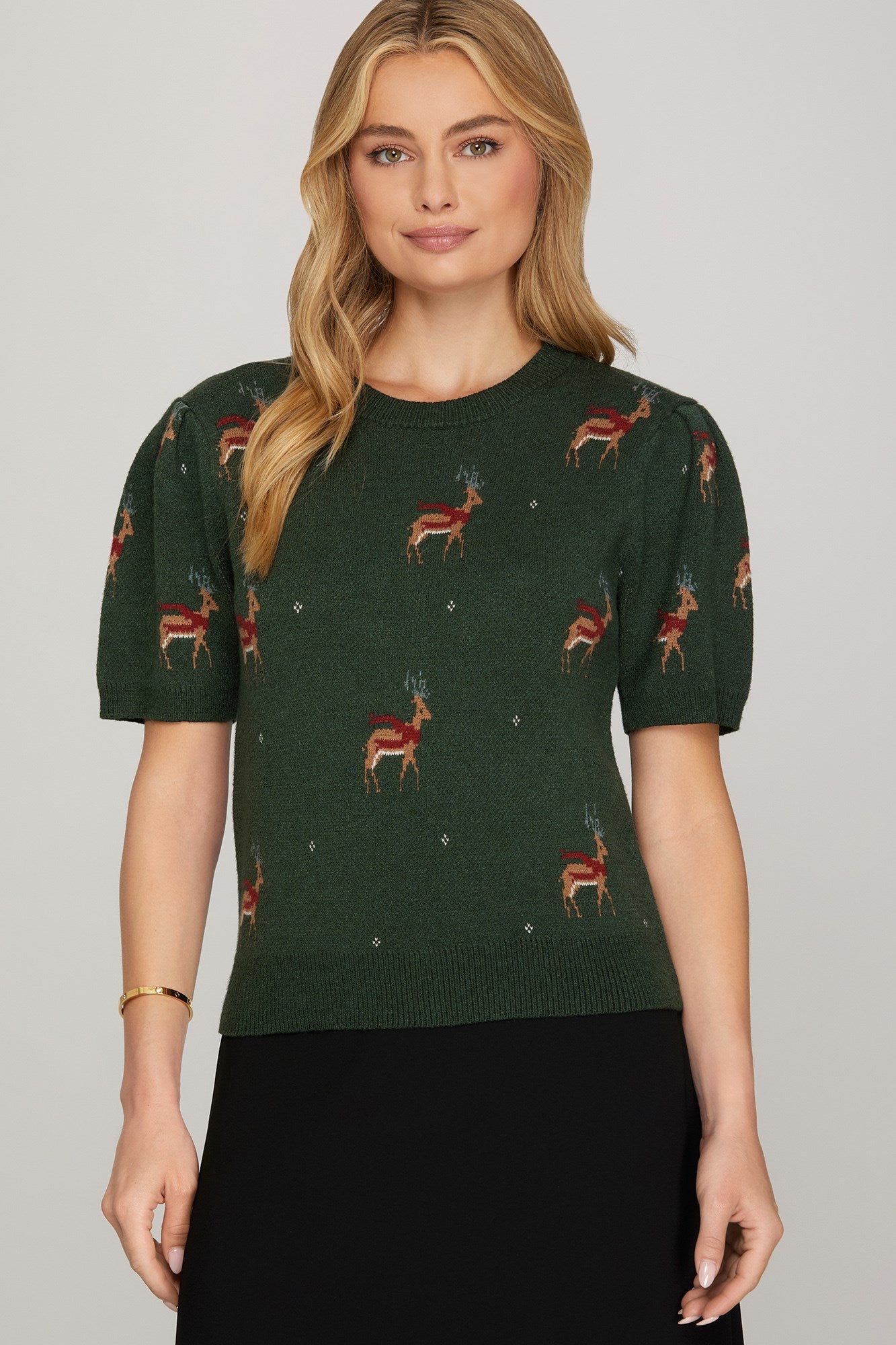 Reindeer Short Sleeve Sweater Top