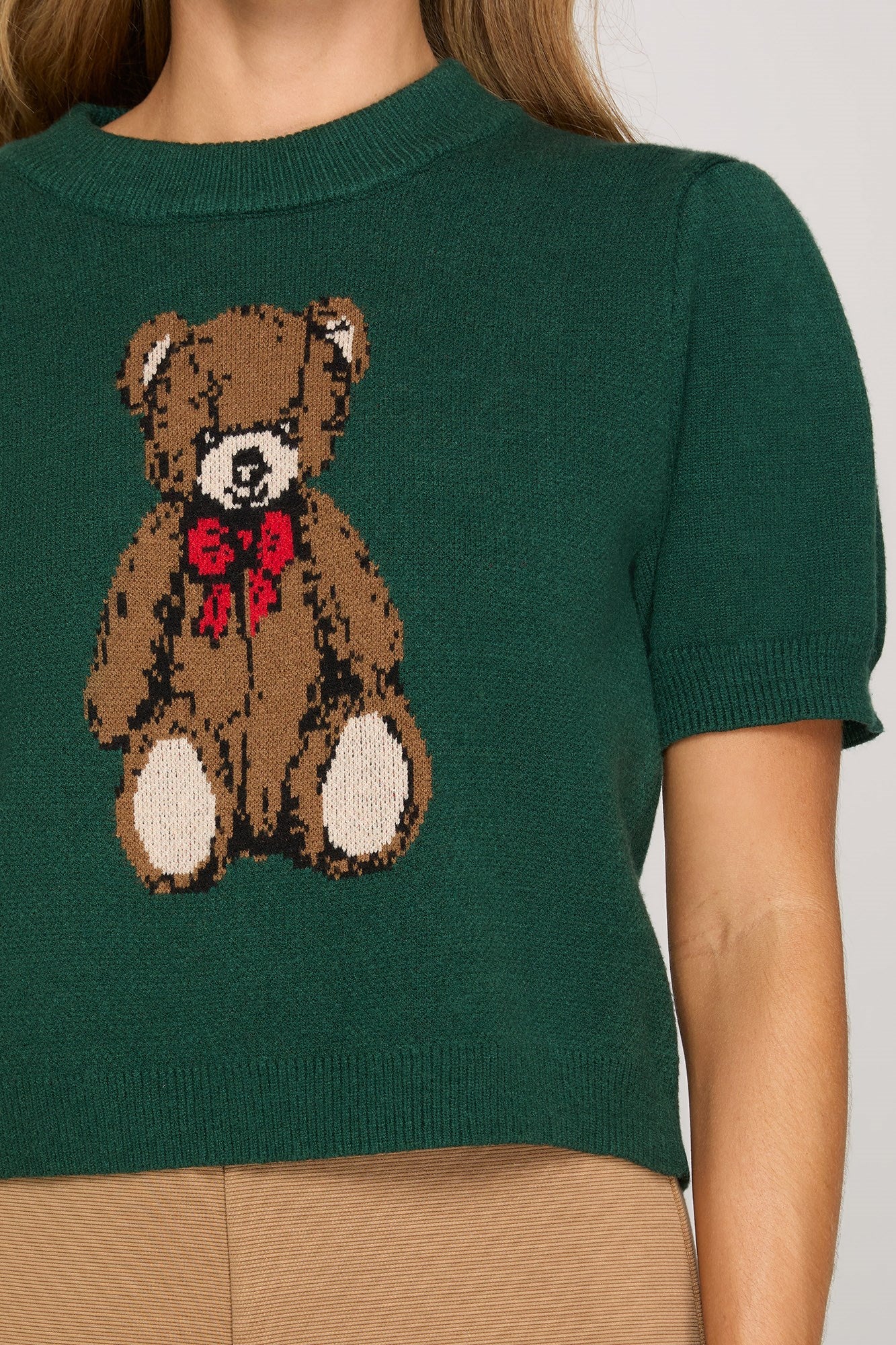 Teddy Bear Short Sleeve Sweater Top