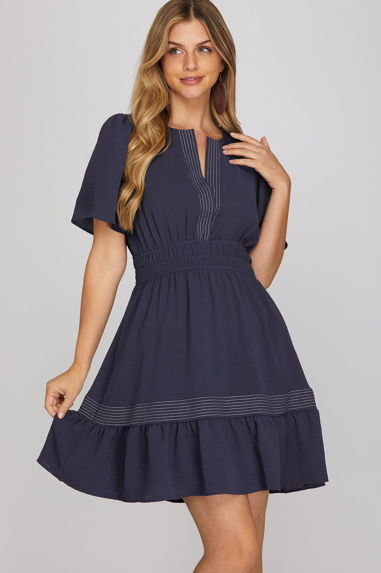 Hillary Contrast Stitch Mini Dress