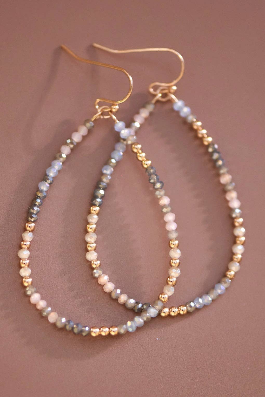 Aikin Teardrop Wire Beaded Glass Crystal Earrings