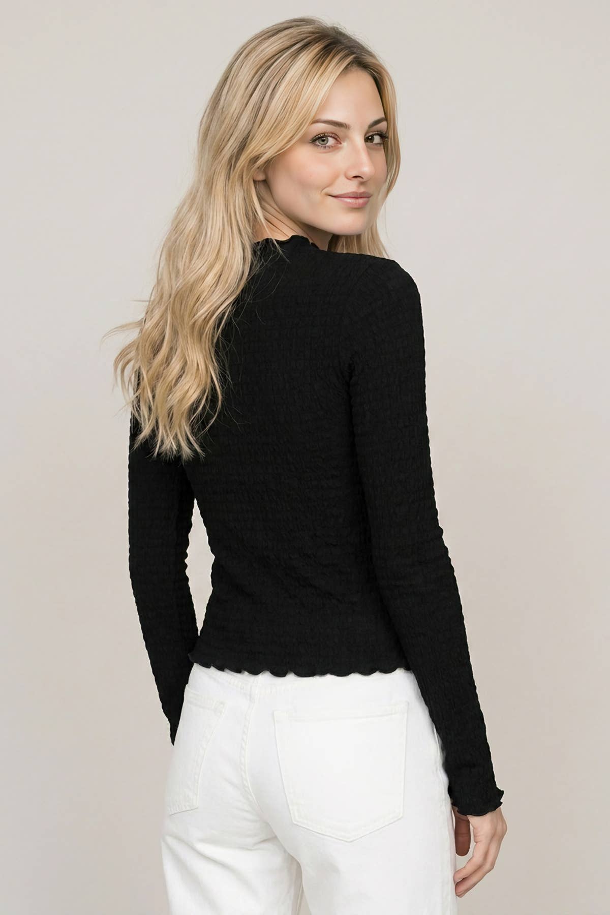 Dominic Crinkle Mock Long Sleeve Top