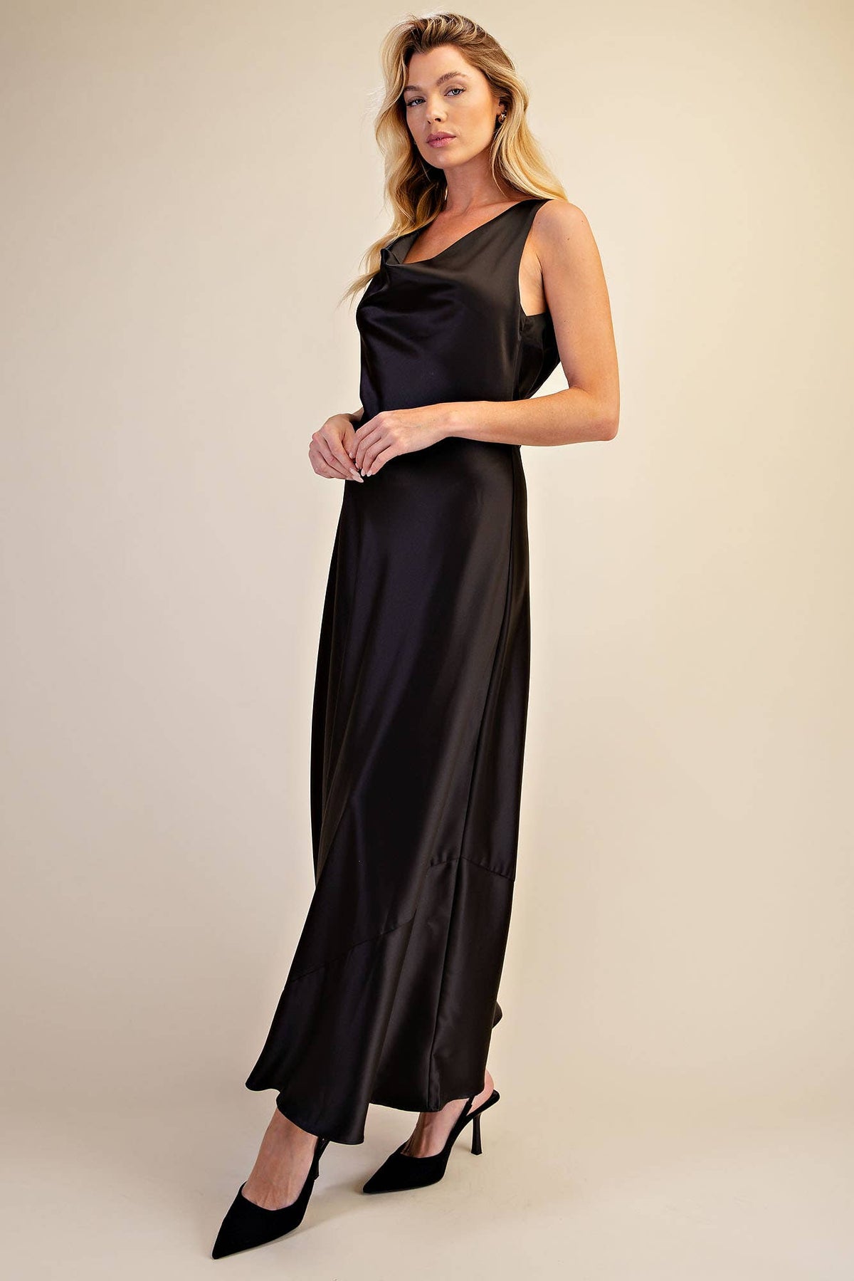 Charie Cowl Neck Satin Evening Dress