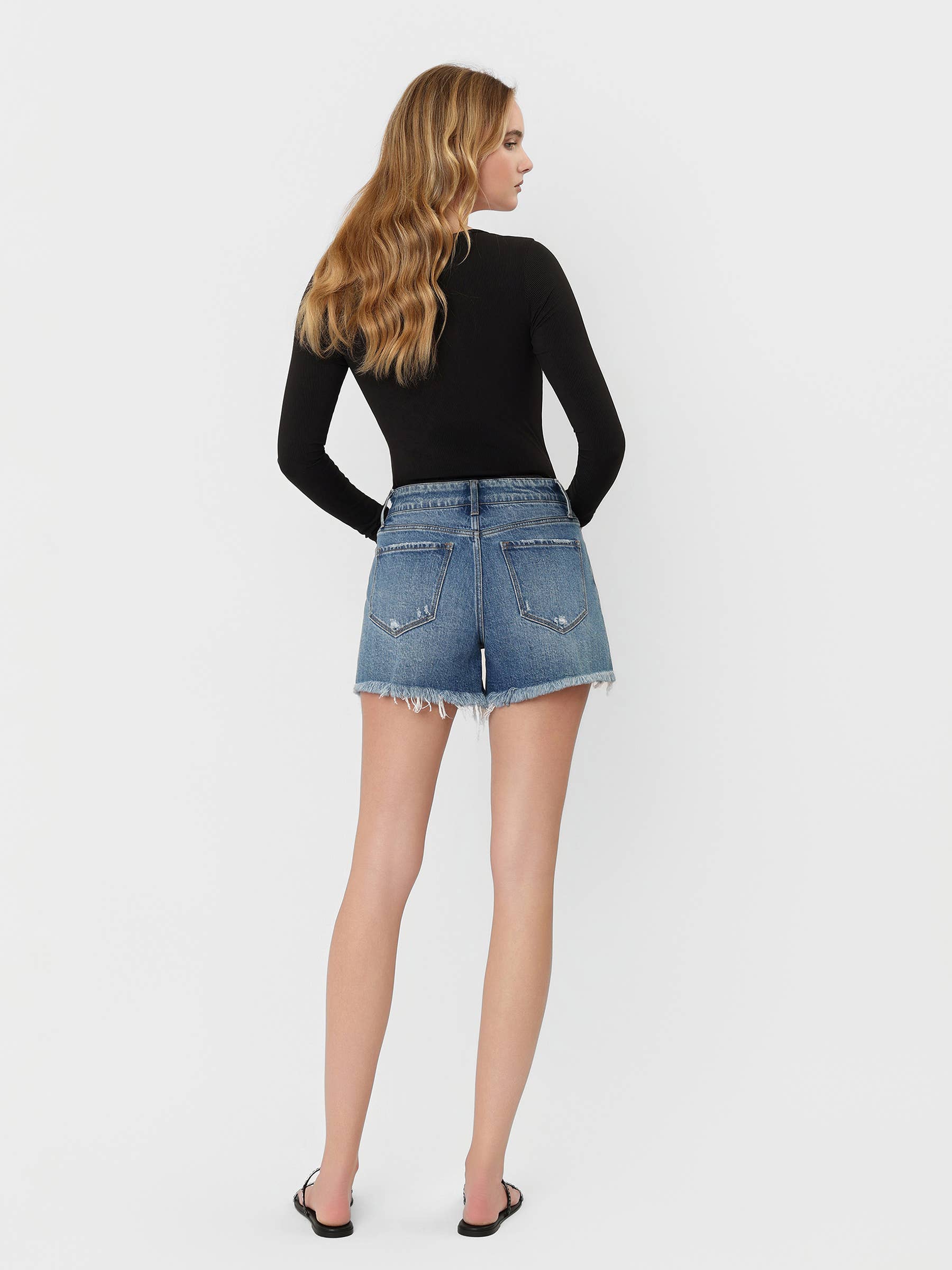 Vervet Harly High Rise Fray Denim Shorts