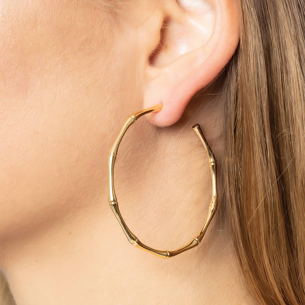 Dia 14K Gold-Dipped Textured Hoop Post Earring (2 Colors!)