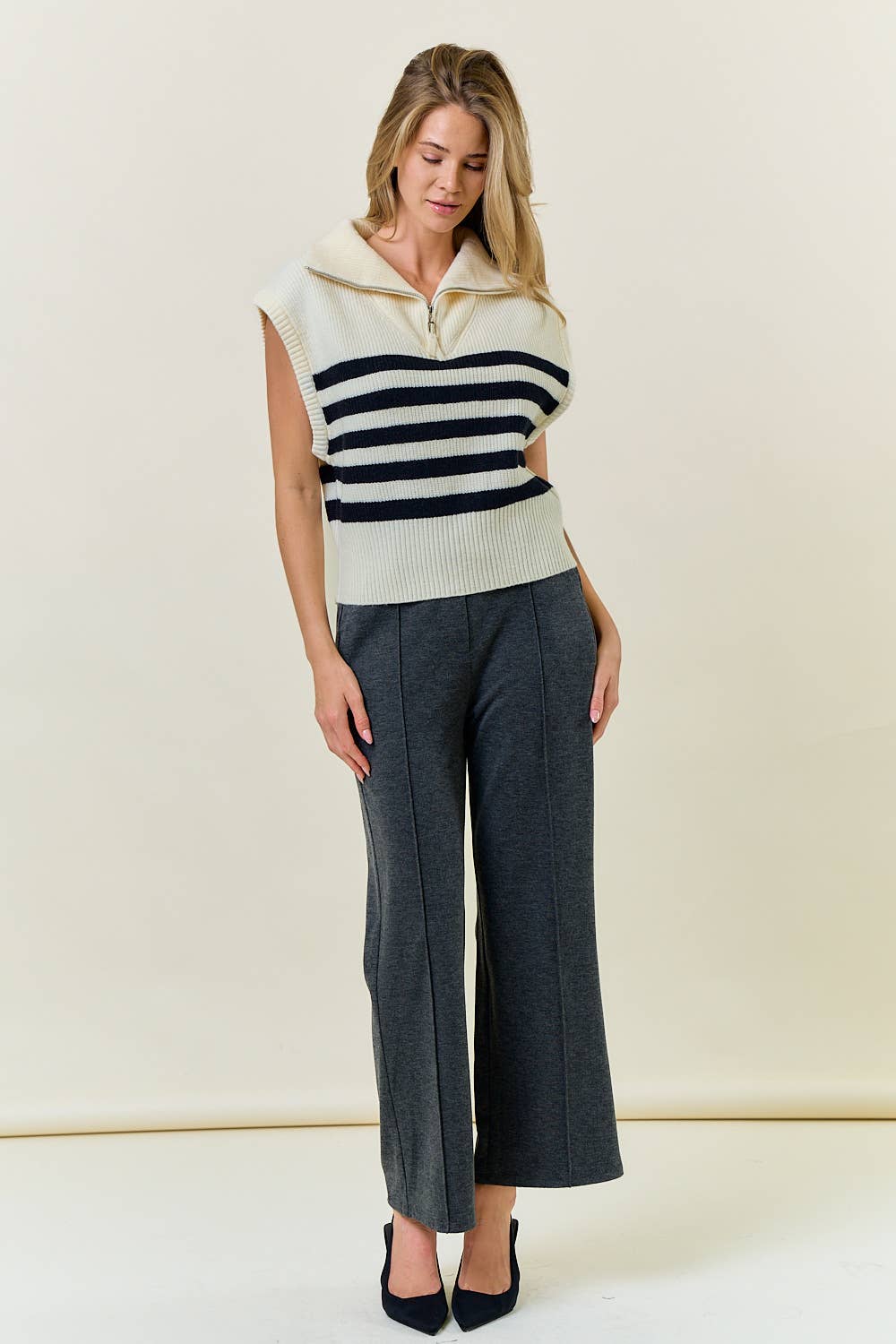 Sonja Stripe Zip Top