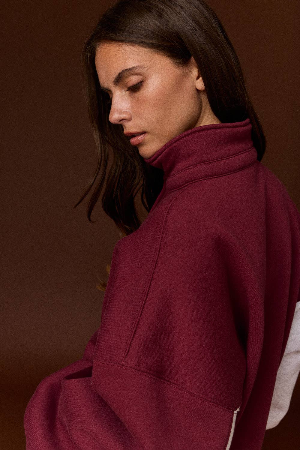 Amy Collar Half-Snap Contrast Sleeve Sweatshirt