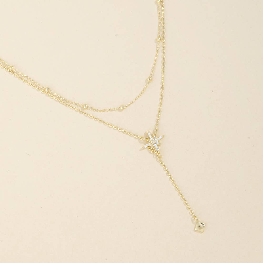 Sally Layered Pave Star Station Chain Y Necklace