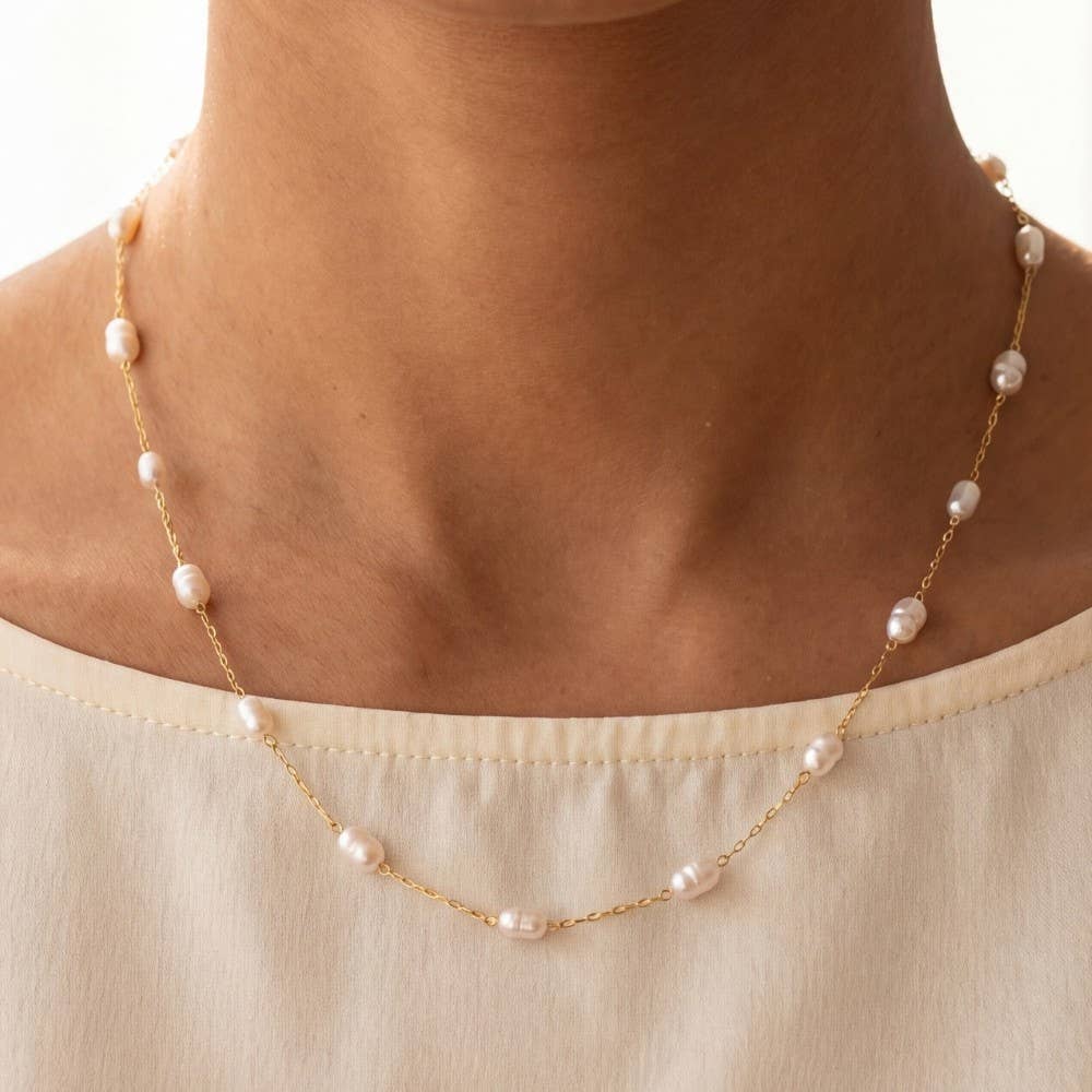 Aulei 14K Gold Dipped Pearl Paperclip Chain Necklace