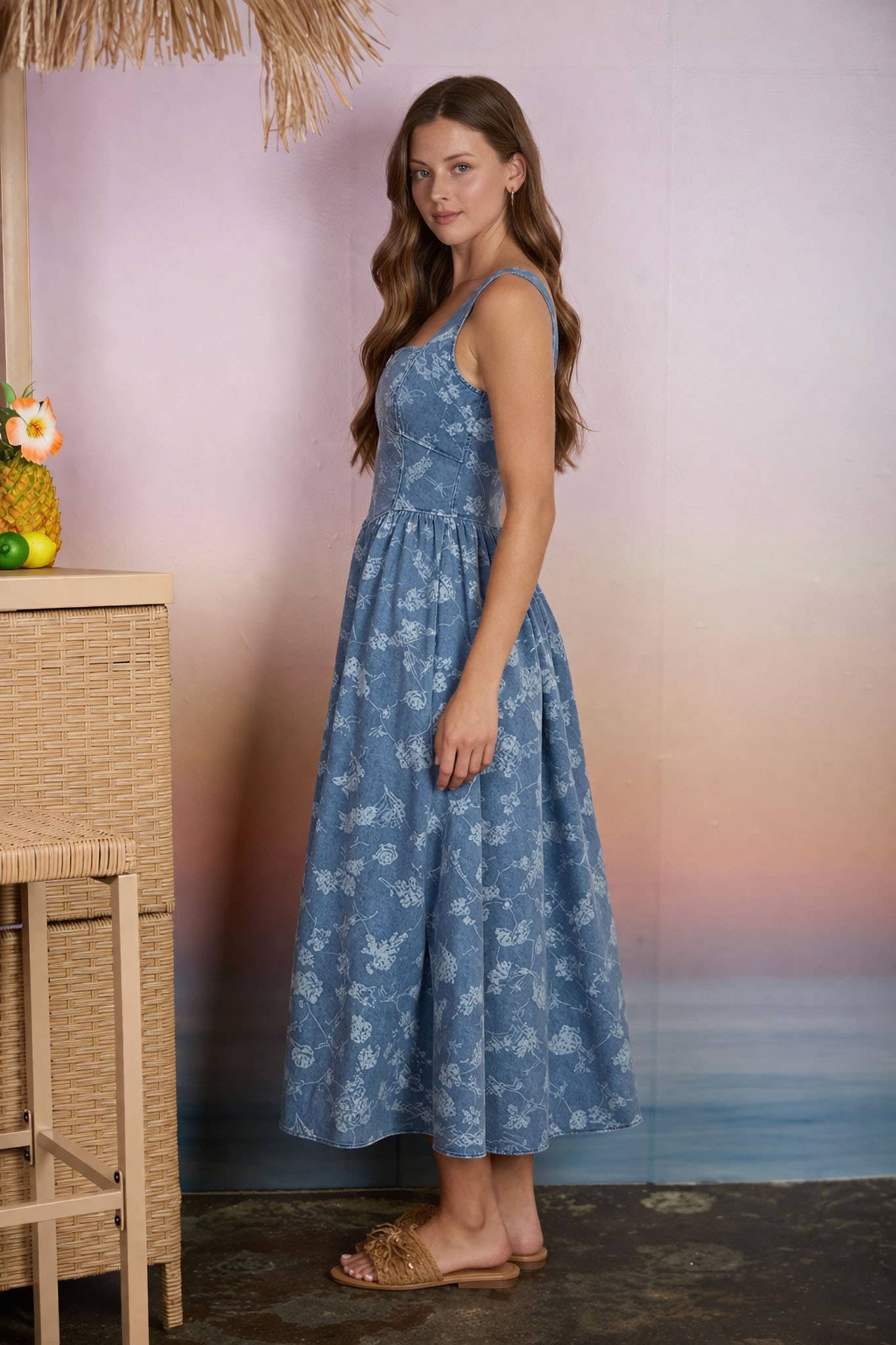 Babs Floral Midi Denim Dress