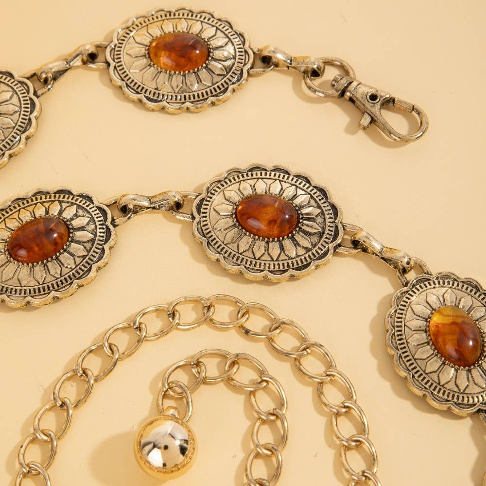 Axel Oval Amber Stud Concho Western Chain Belt