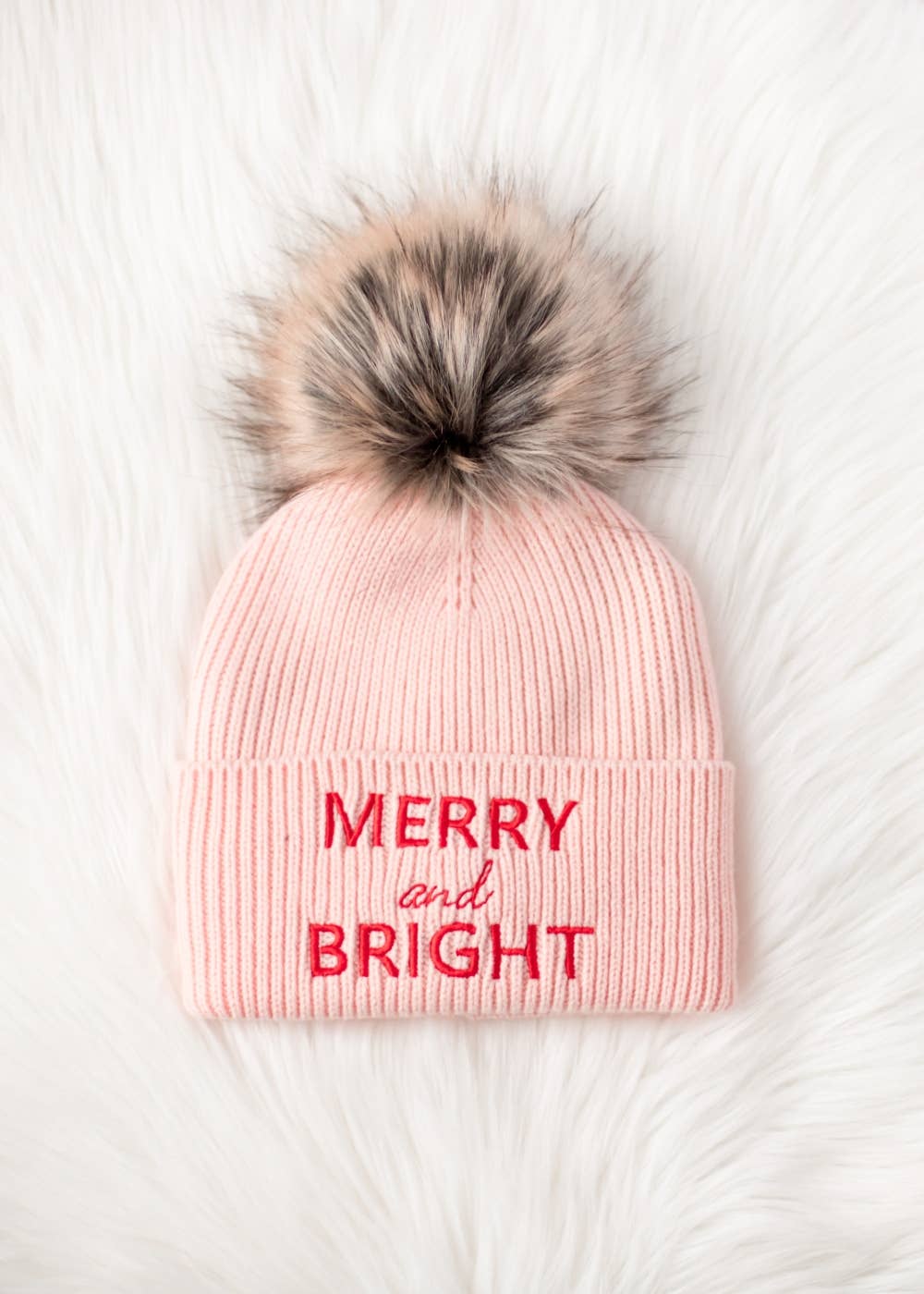 Lae Blush Merry & Bright Knit Pom Hat