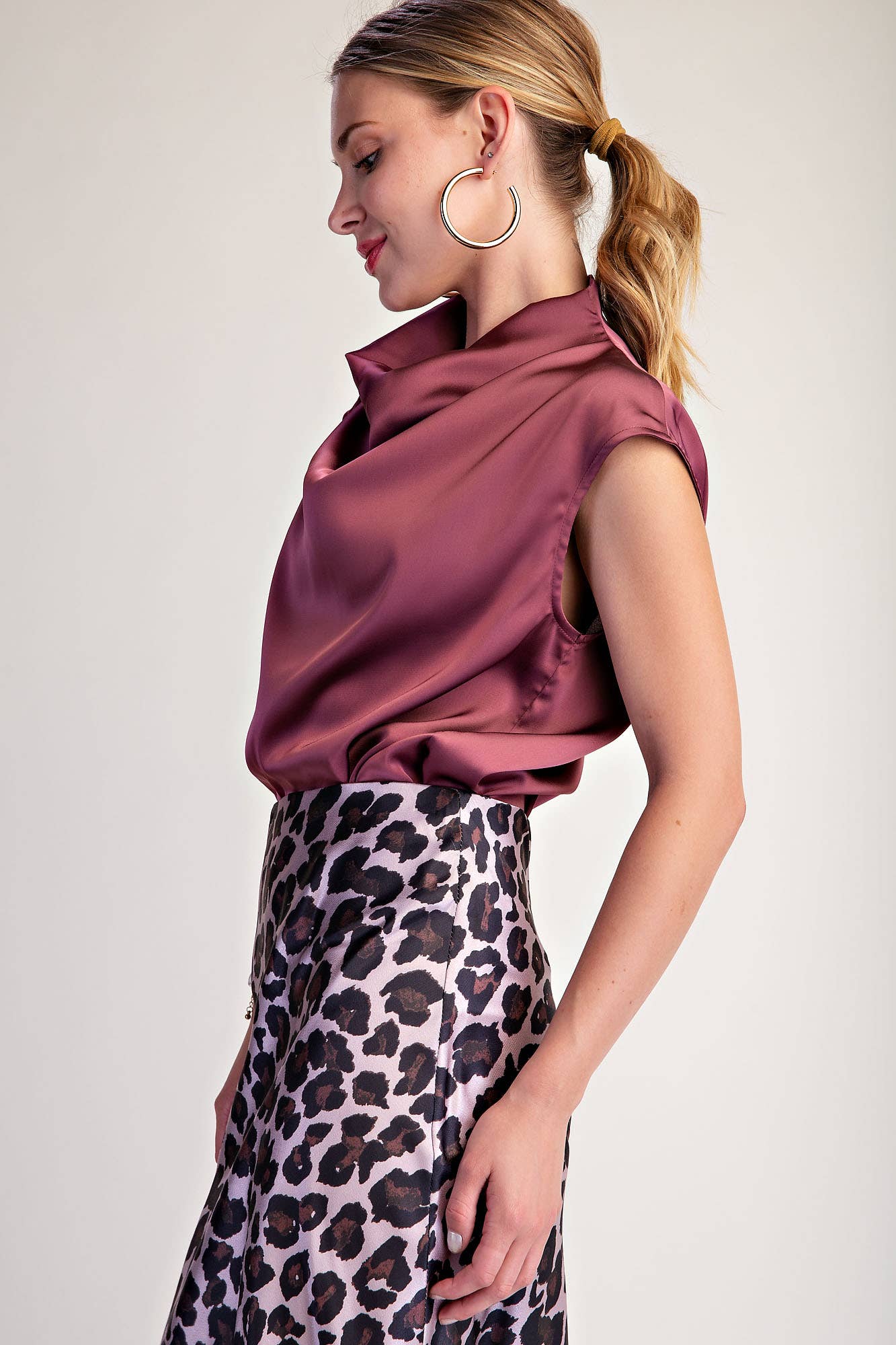 Channing Cowl Neck Sleeveless Satin Top