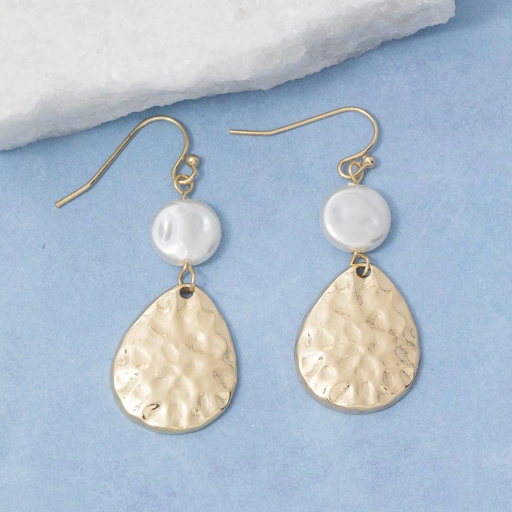 Arthur Freshwater Pearl Hammered Teardrop Earrings
