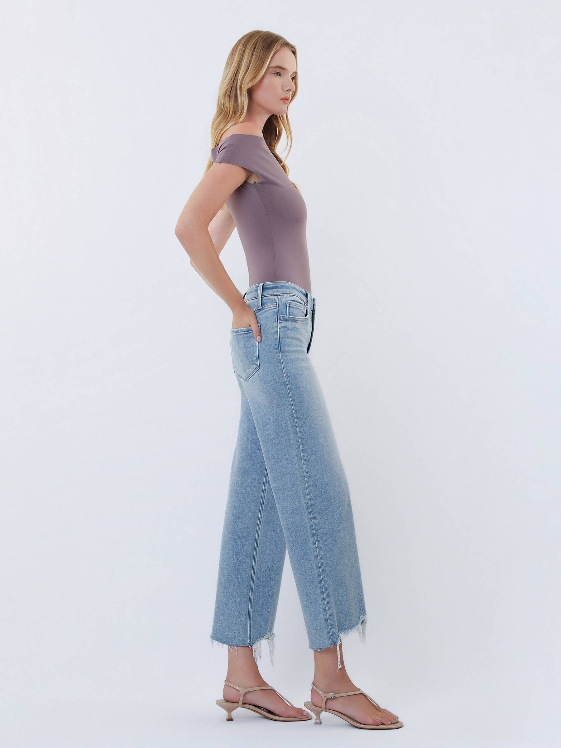 Vervet Ramsey High Rise Distressed Hem Crop Wide Jeans PREORDER