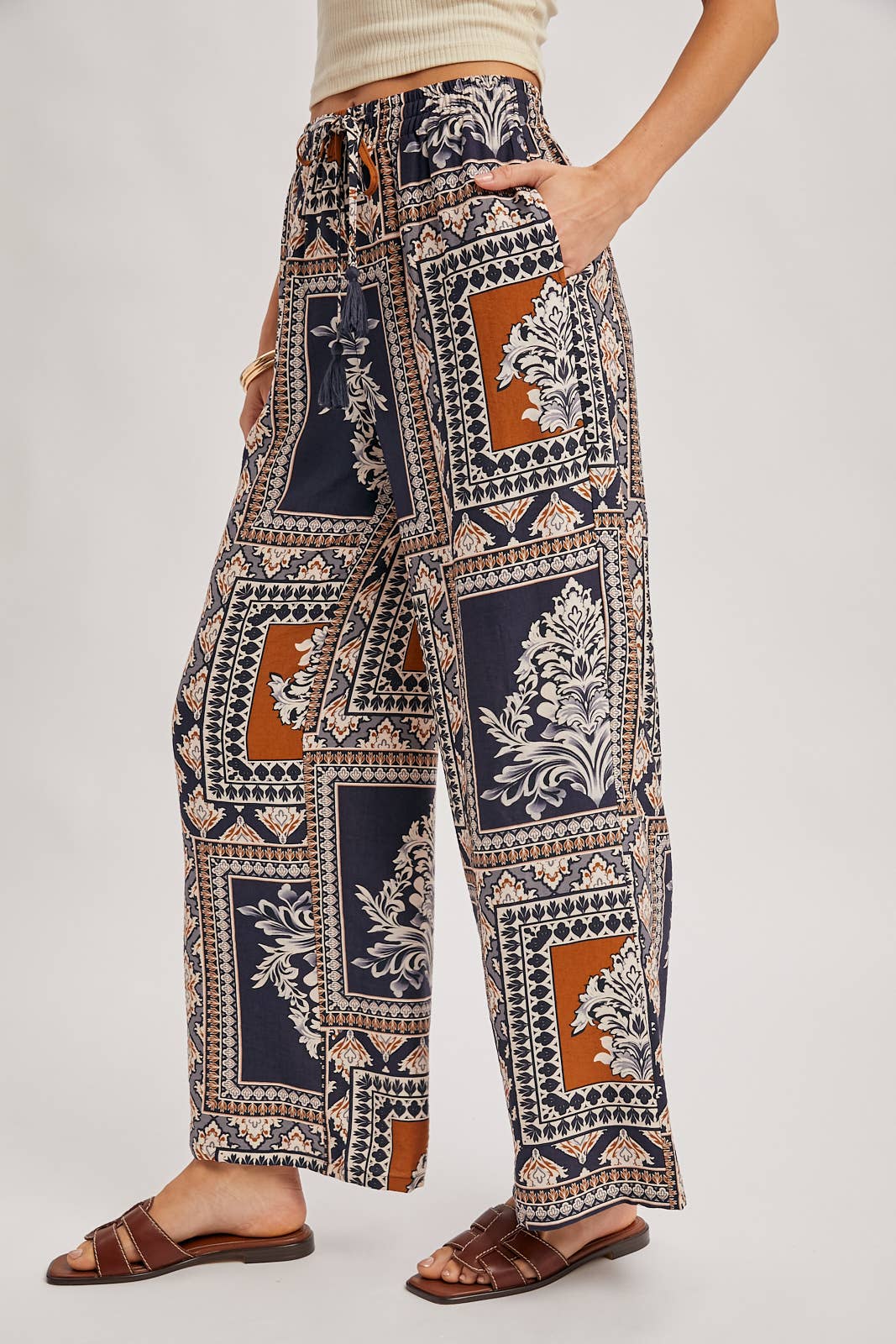 Viki Boho Print Wide Leg Pants