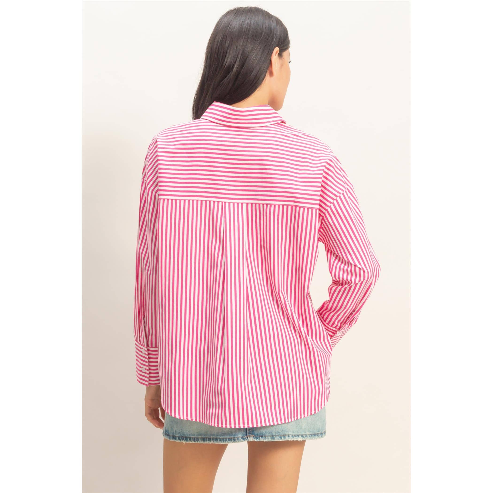 Rosie Striped Button-Up Poplin Shirt