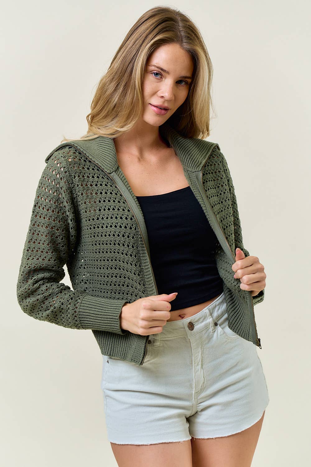 Saxon Pointelle Knit Sweater