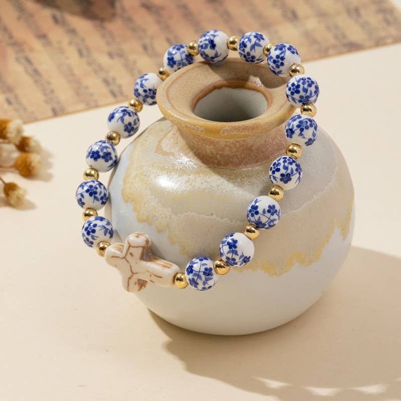 Cadence Blue Ceramic Cross Bracelet