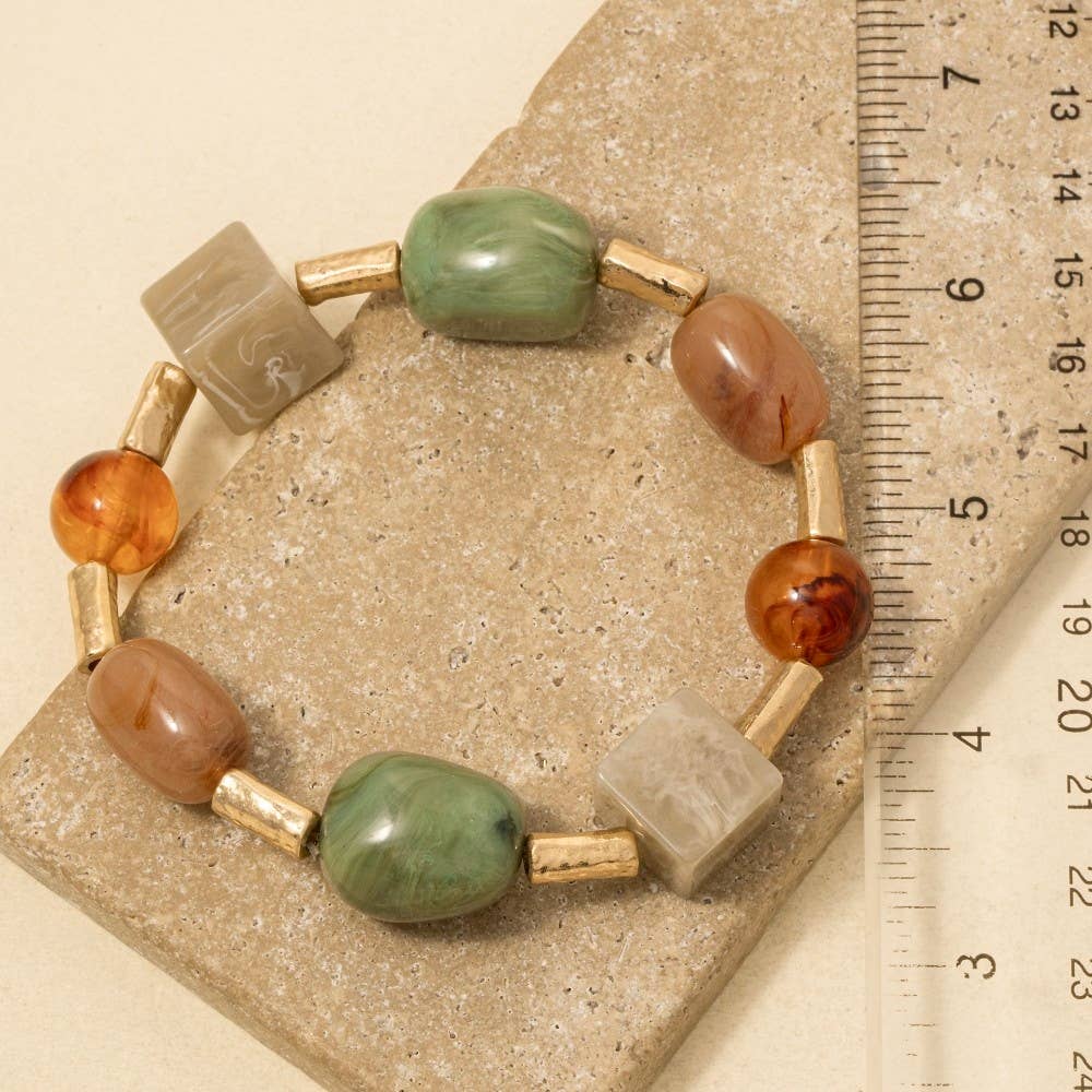 Ruma Acrylic Stones And Metallic Tube Beaded Bracelet