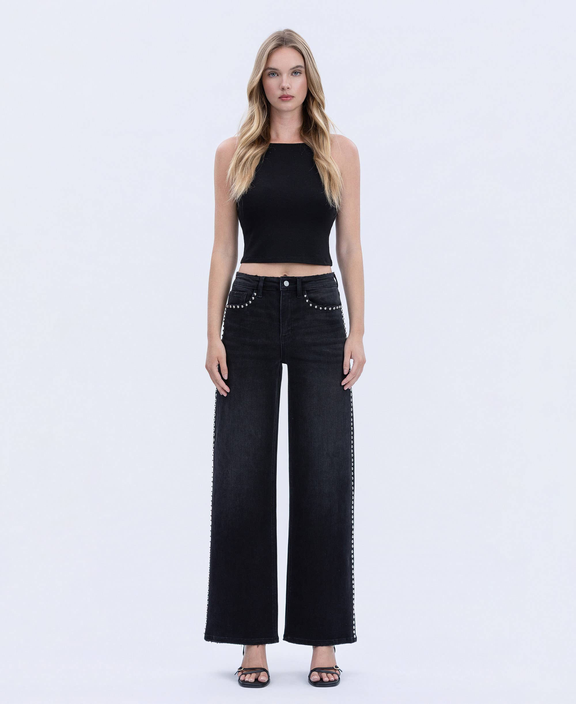Vervet Nail Head Black Wide Jeans