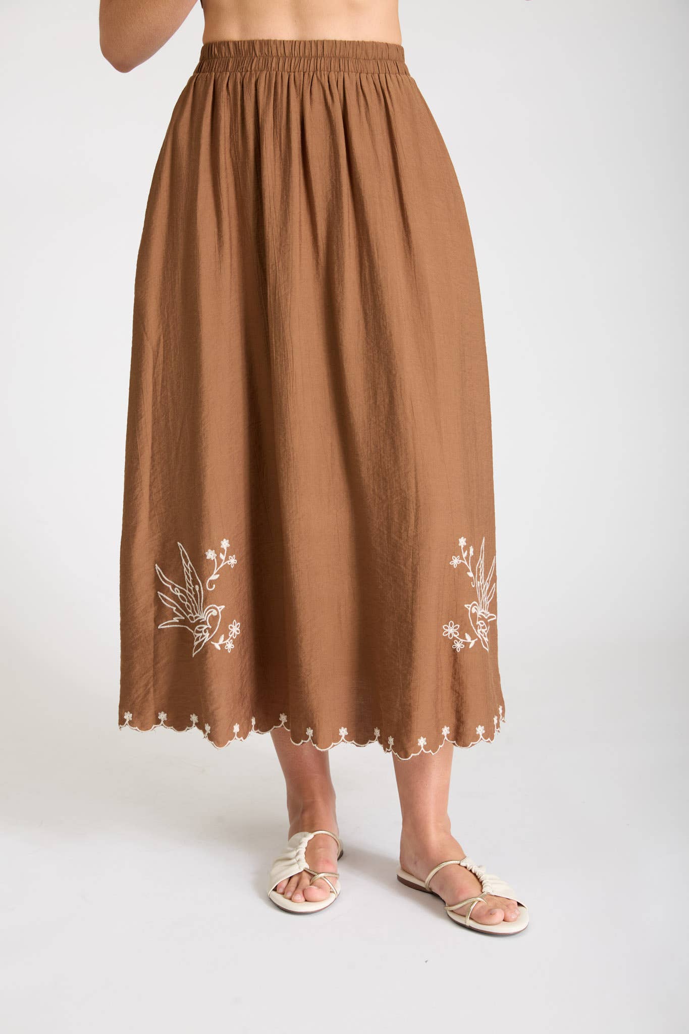 Guligan Bird Embroidered Midi Skirt