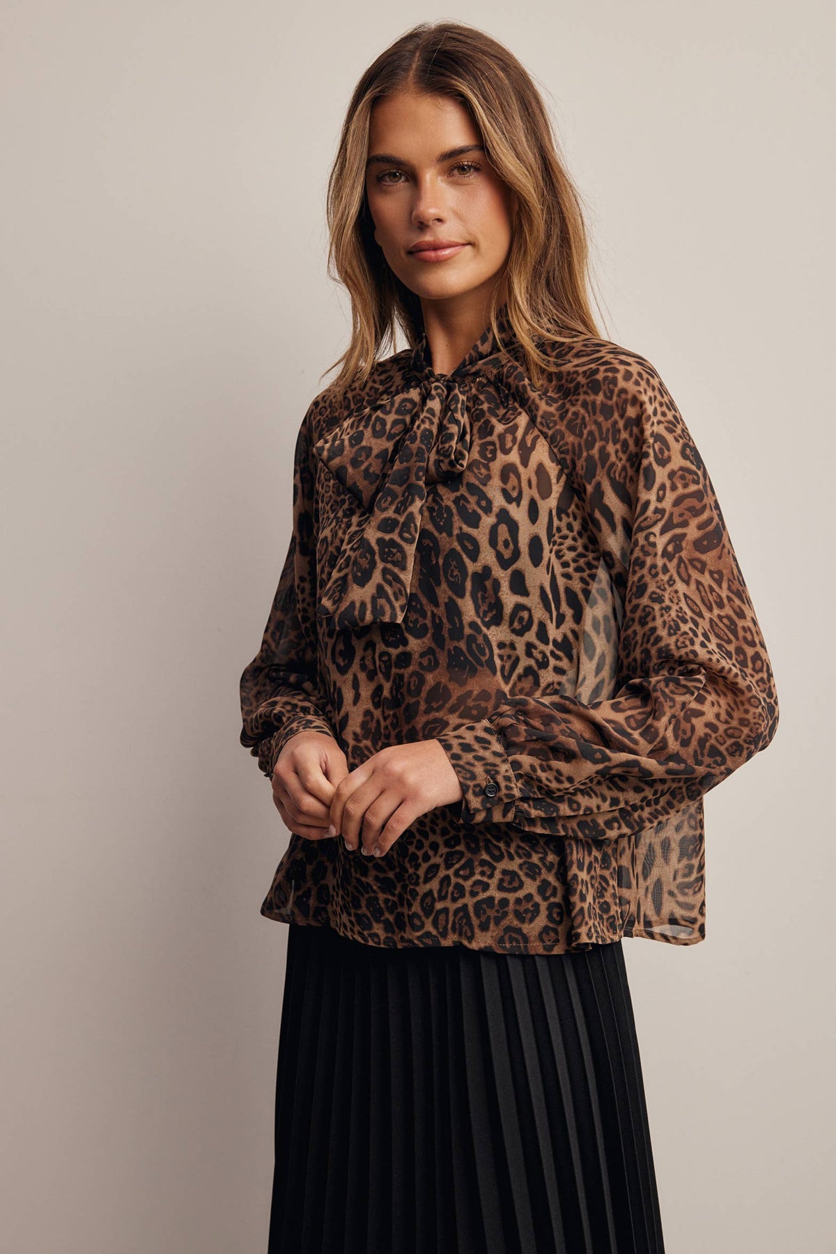 Drea Animal Print Tie Neck Chiffon Blouse PREORDER