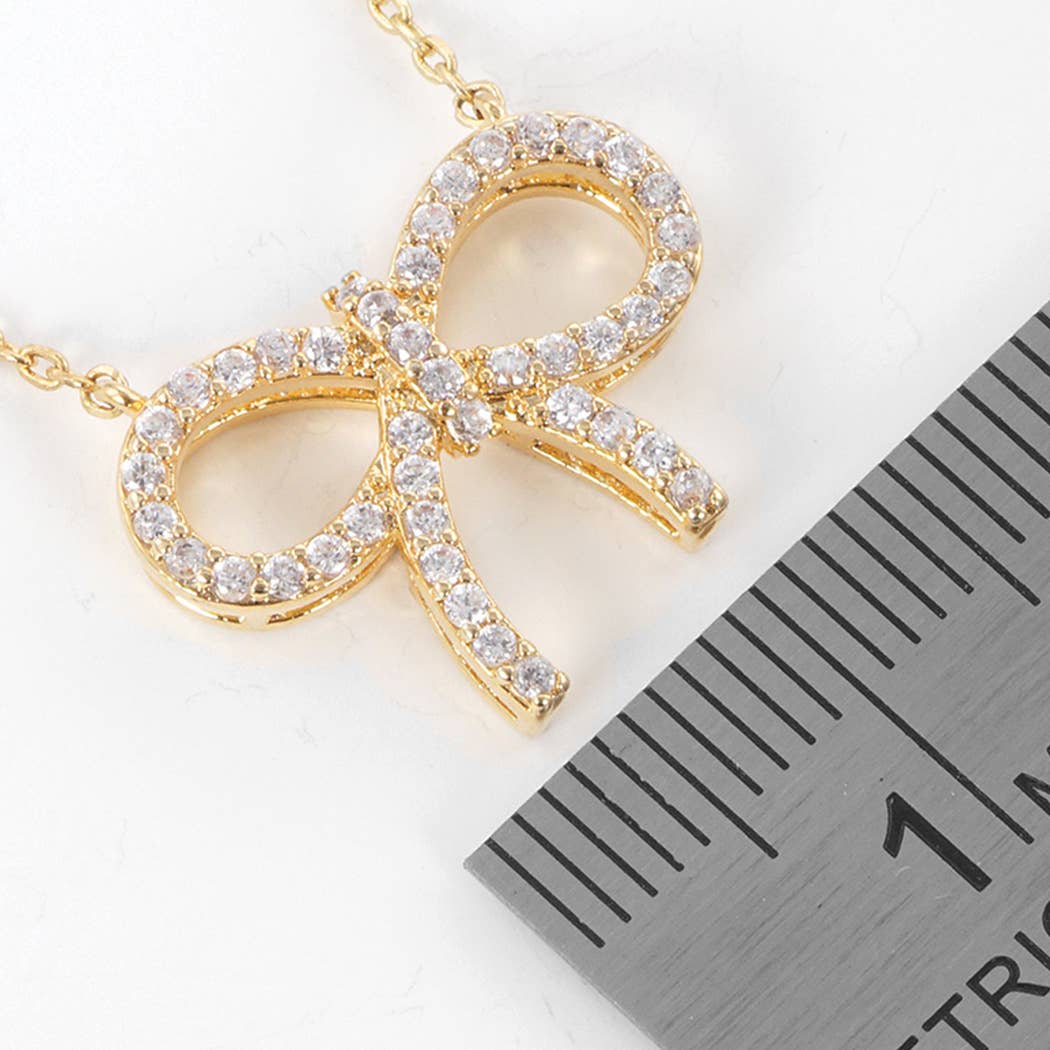 Noah CZ Gold-Dipped Bow Rhinestone Necklace