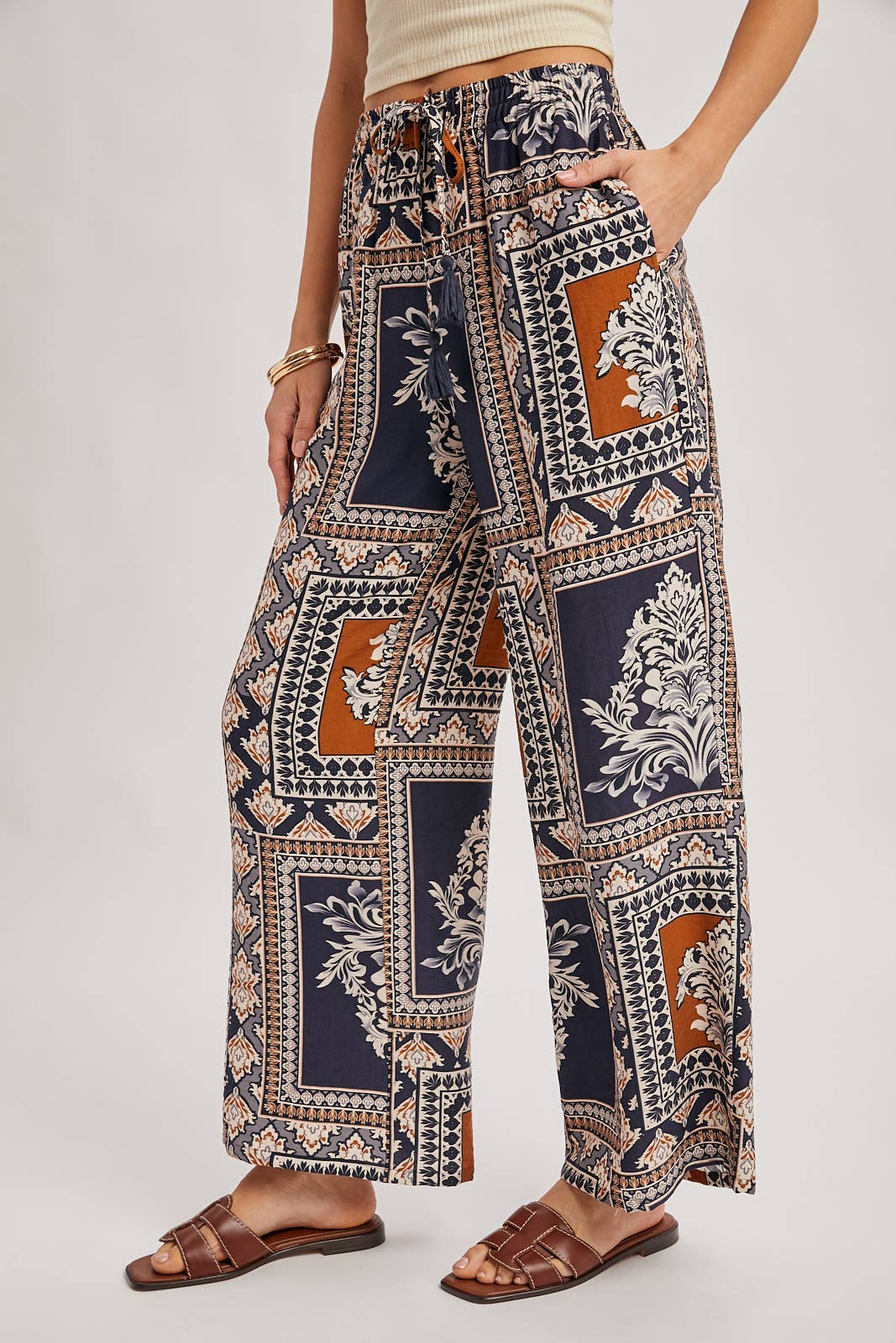 Viki Boho Print Wide Leg Pants