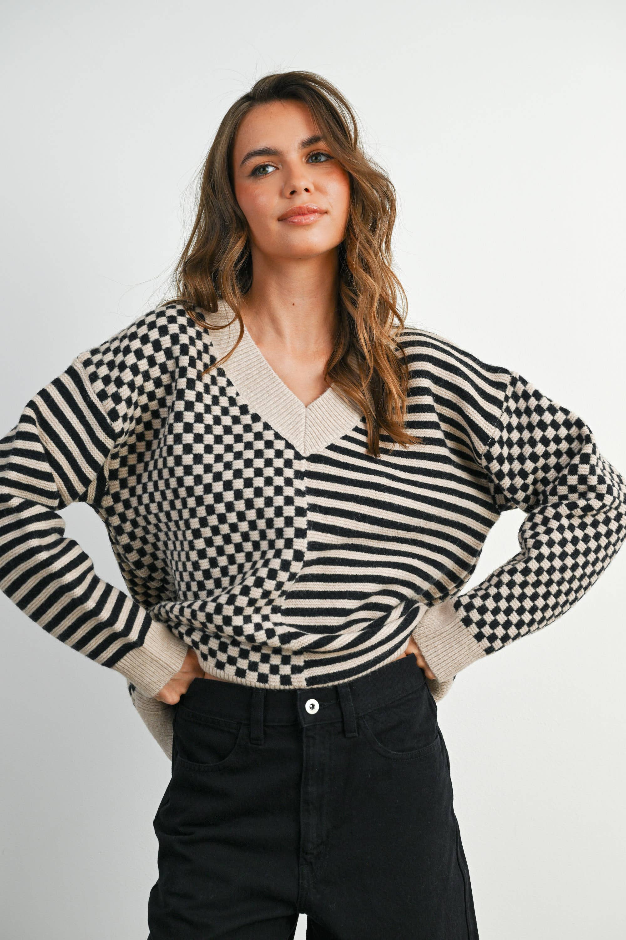 Frenchy Checker Pattern Sweater