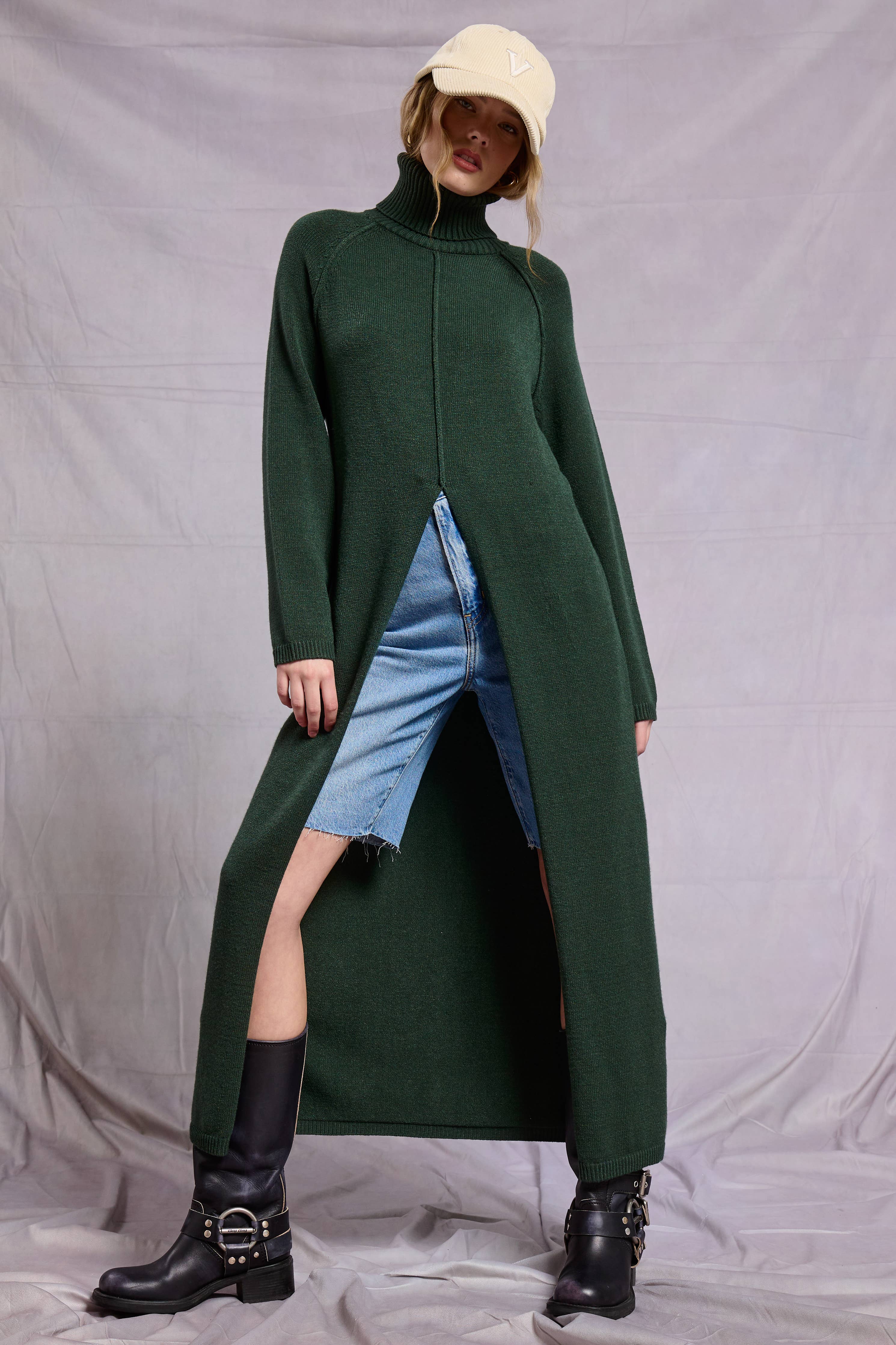 Vale Ribbed Turtleneck Tunic Sweater