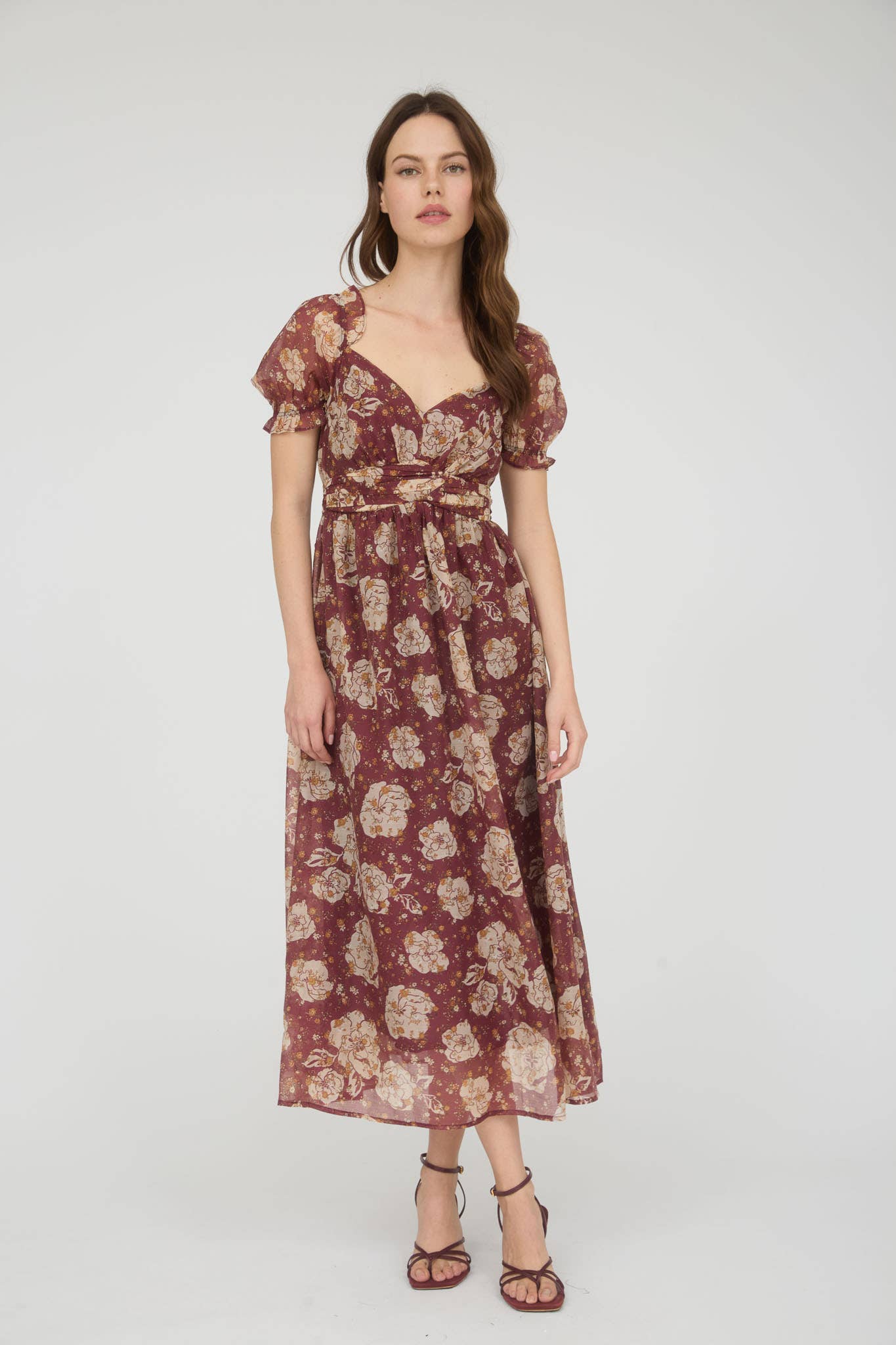 Sissie Back Tie Midi Burgundy Dress