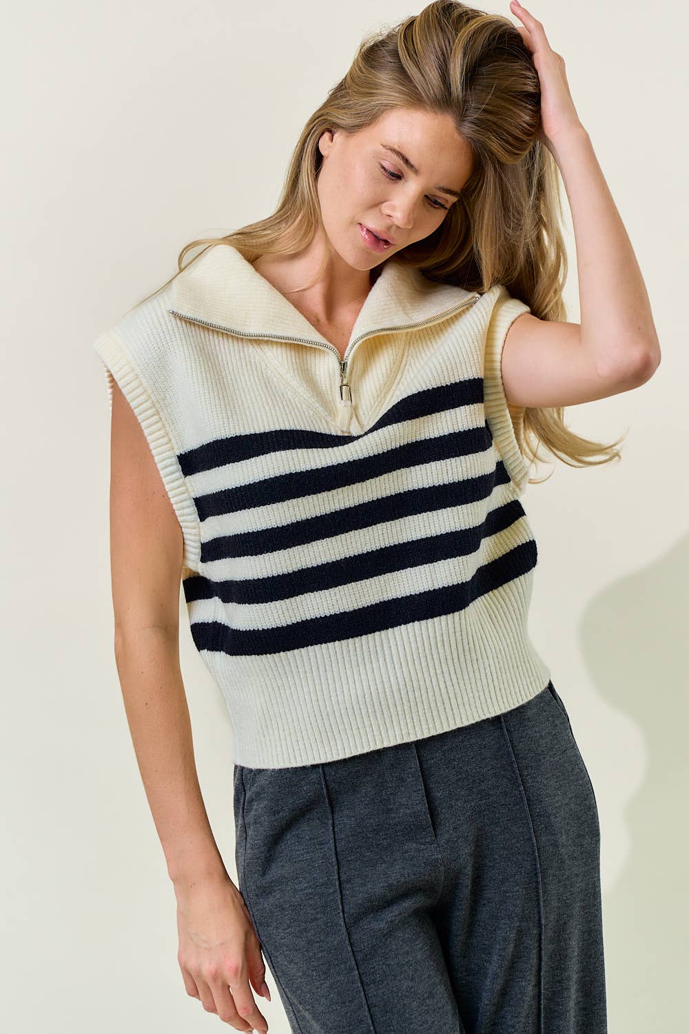 Sonja Stripe Zip Top