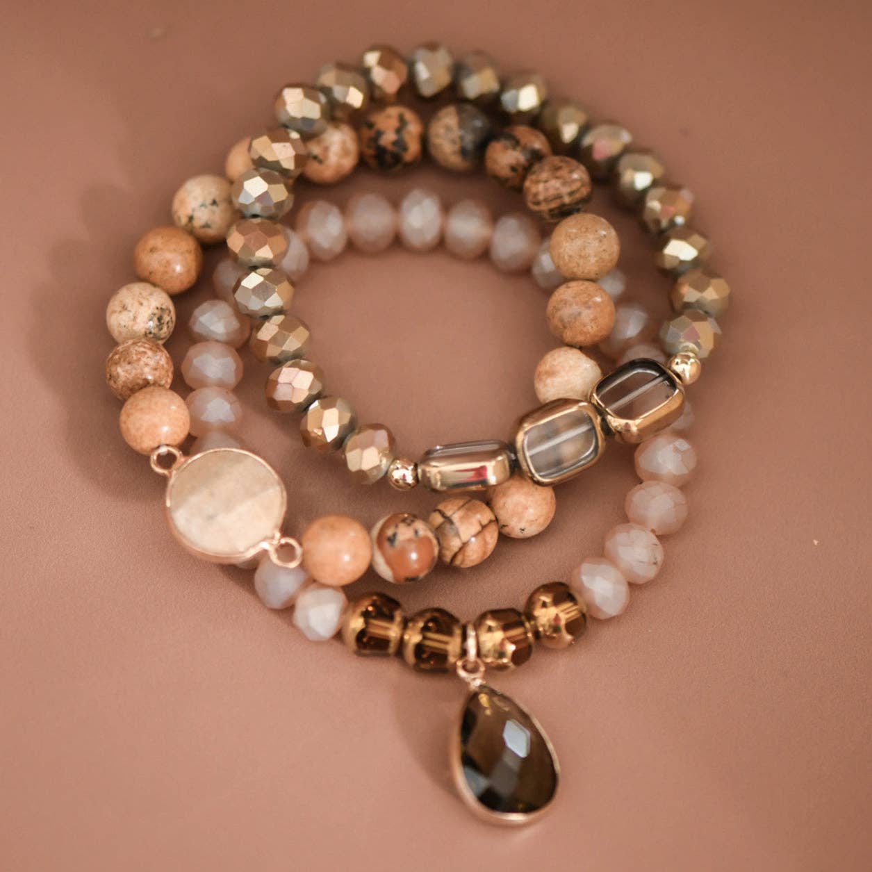 Aidan Boho Beaded Bracelet Set with Mixed Natural Stones