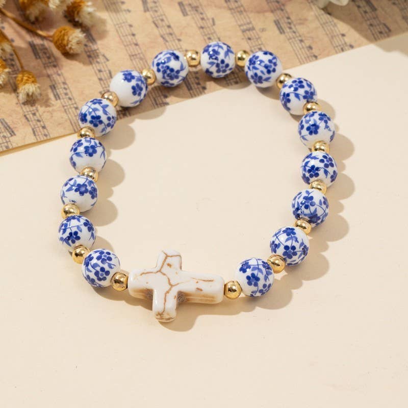 Cadence Blue Ceramic Cross Bracelet