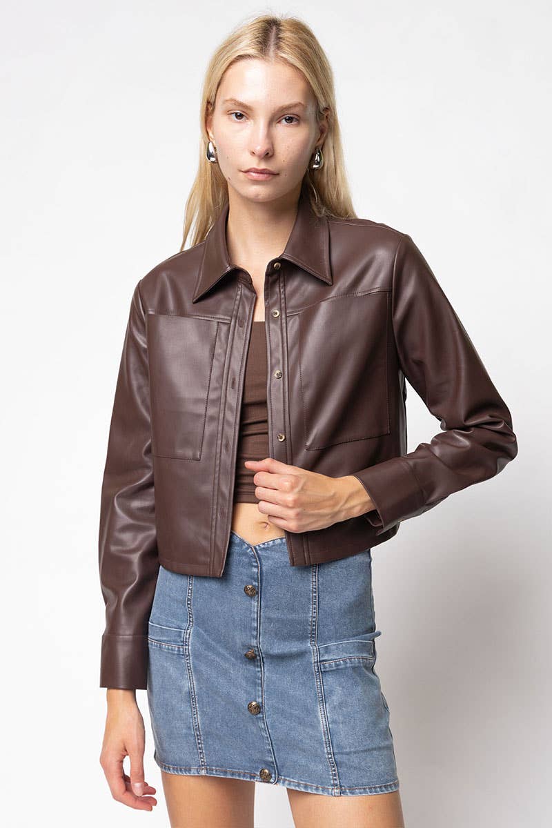 Mia Chocolate Vegan Butter Leather Cropped Jacket