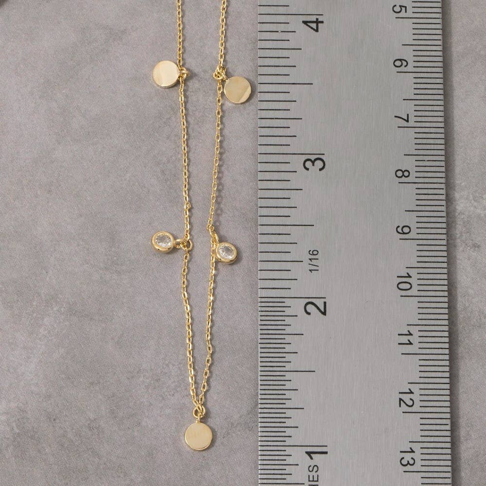 Arso Disc And Cz Drop Charm Necklace