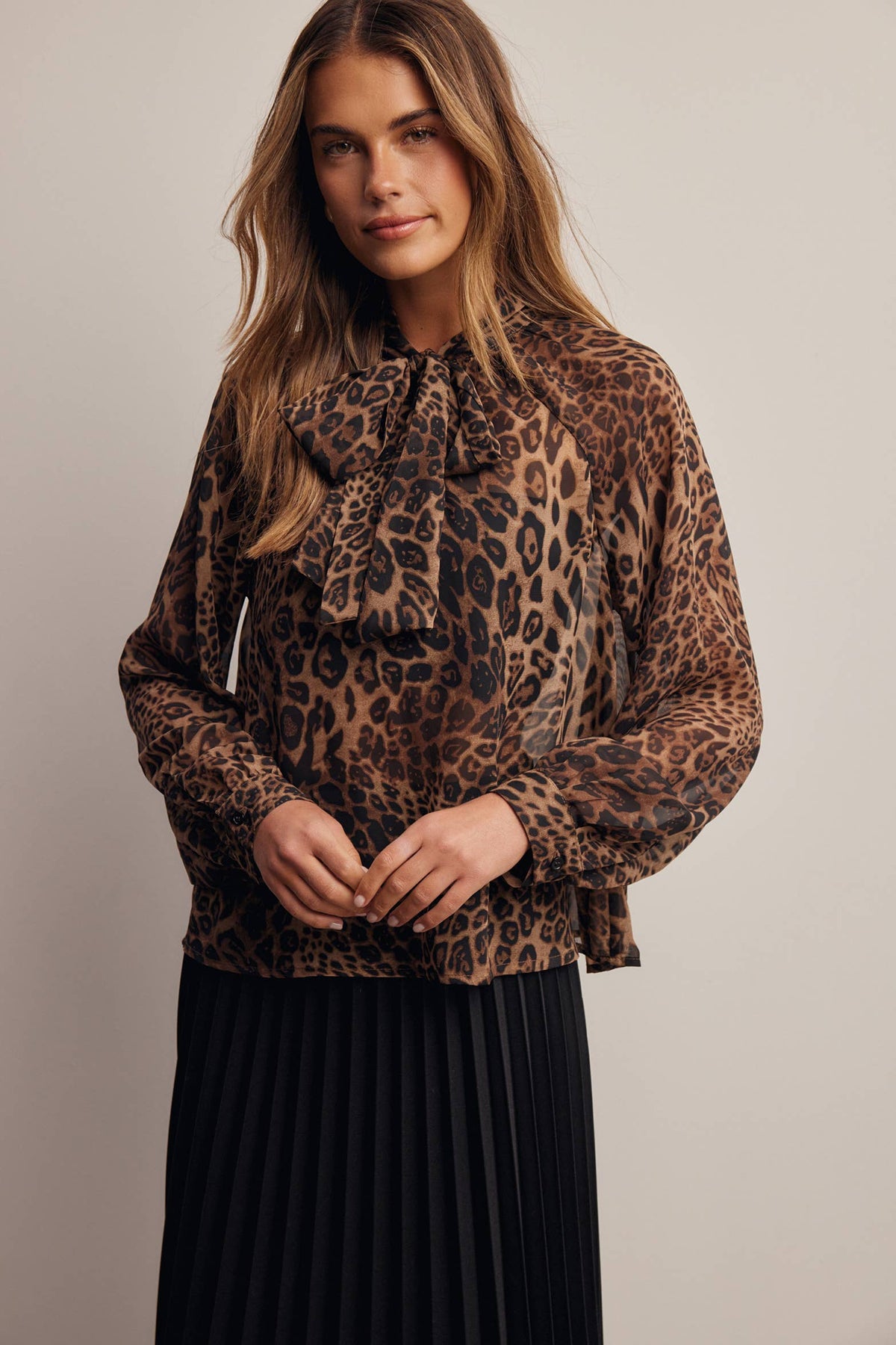 Drea Animal Print Tie Neck Chiffon Blouse PREORDER