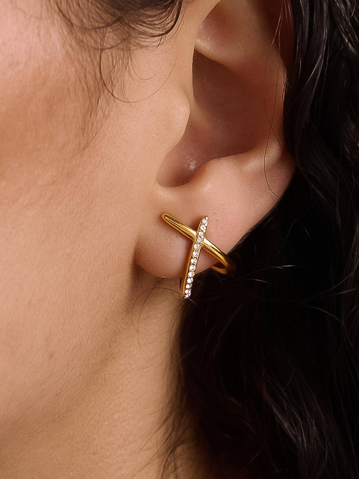 Flânerie by MAIQ Echo 18K Gold Non-Tarnish CZ Crossover Earrings