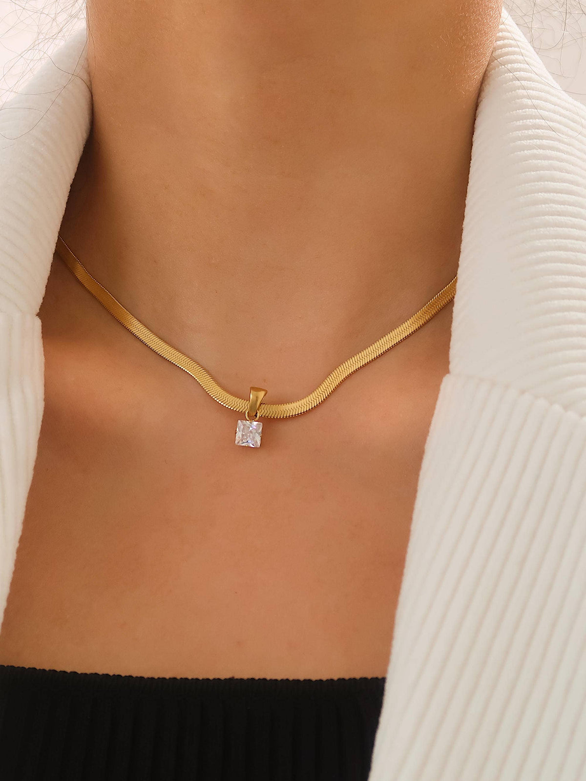 Flânerie by MAIQ Blanc 18K Gold Non-Tarnish CZ Snake Chain Necklace
