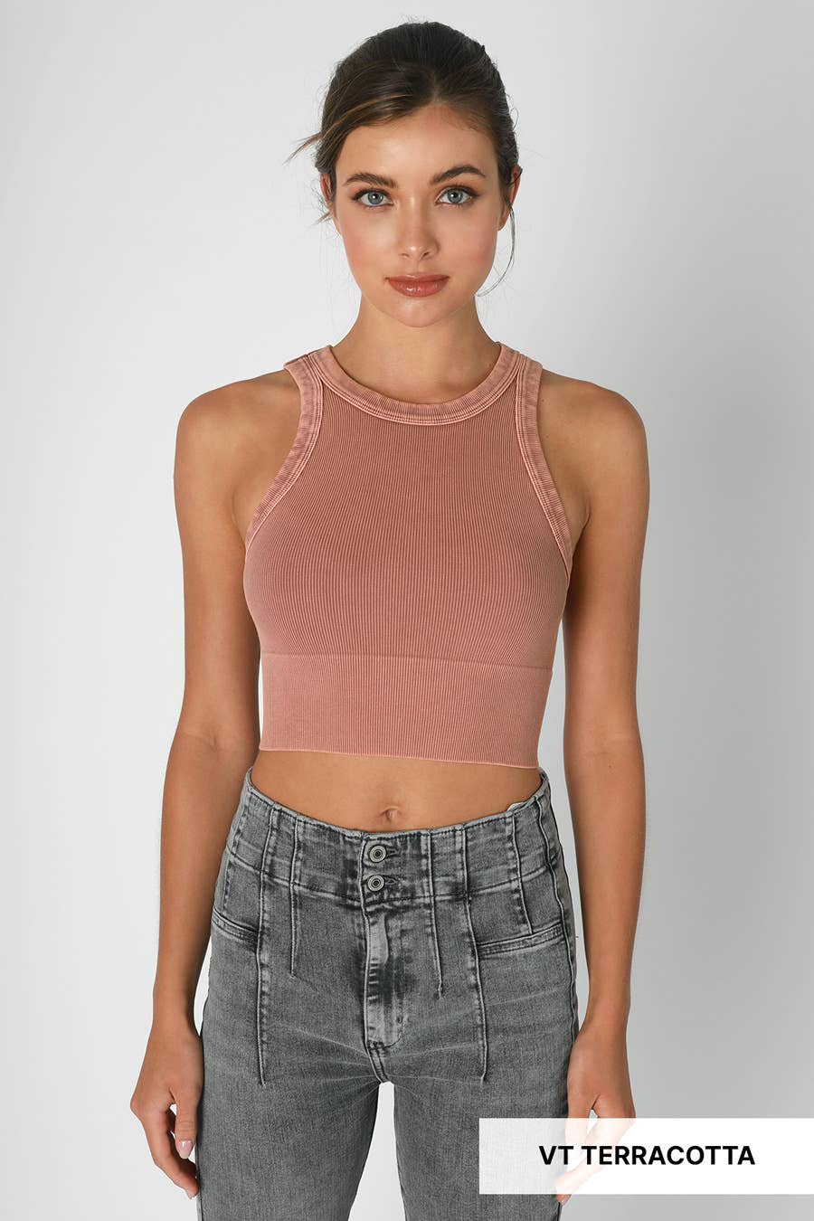 NIKIBIKI Reit Vintage Ribbed High Neck Crop Top