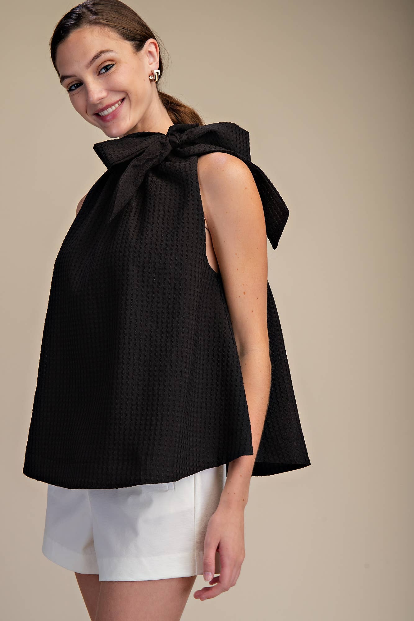 Mel Ruffle Neck Tie Sleeveless Top