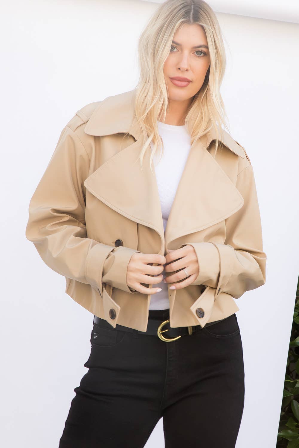 Cody Solid Cropped Trench Coat