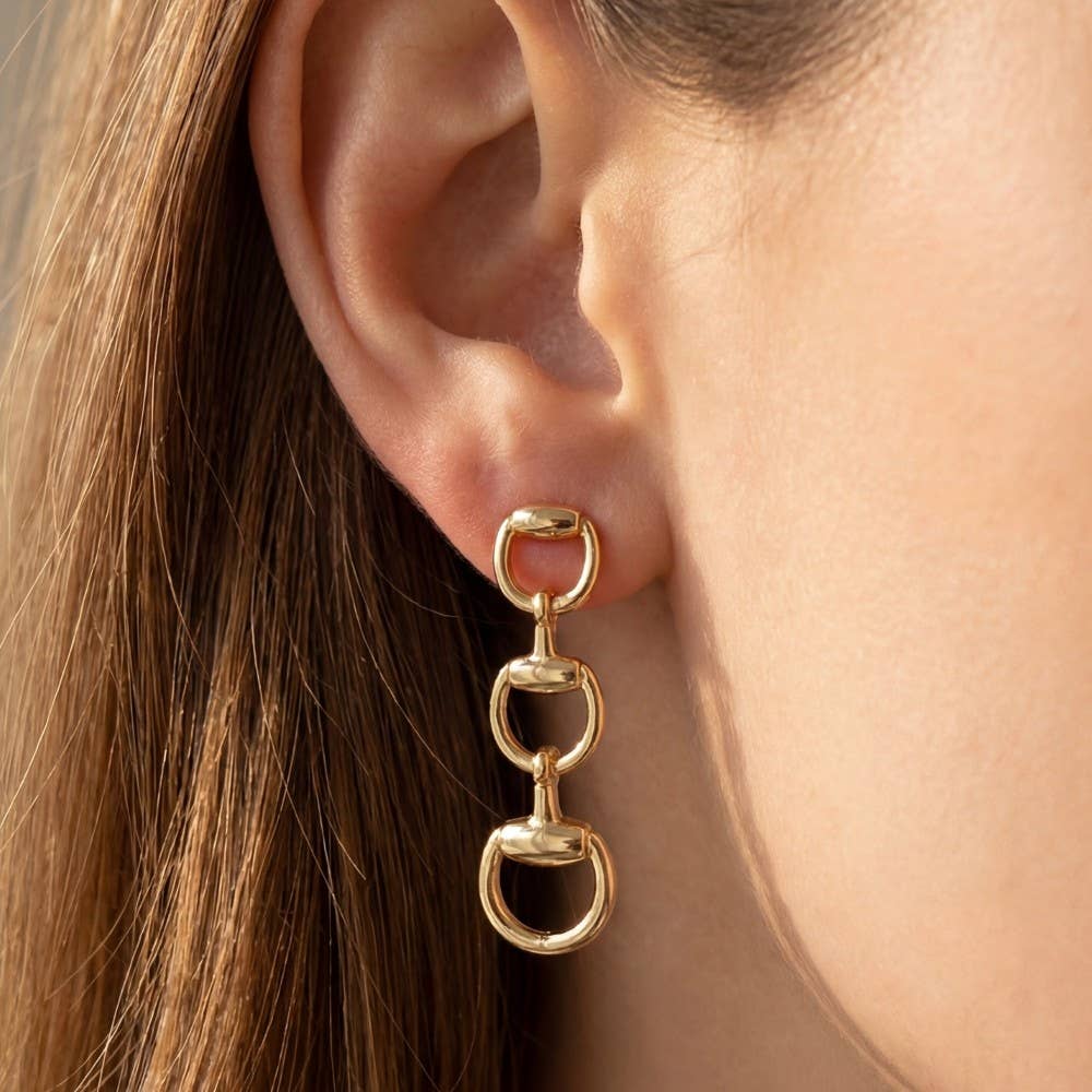 Ava Gold Triple Horsebit Drop Earrings