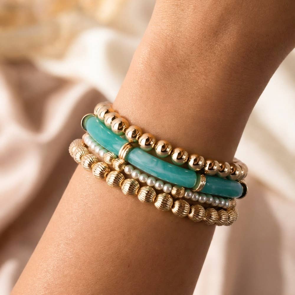 Avery Resin Bar And Gold Bead Stretch Bracelet Set PREORDER