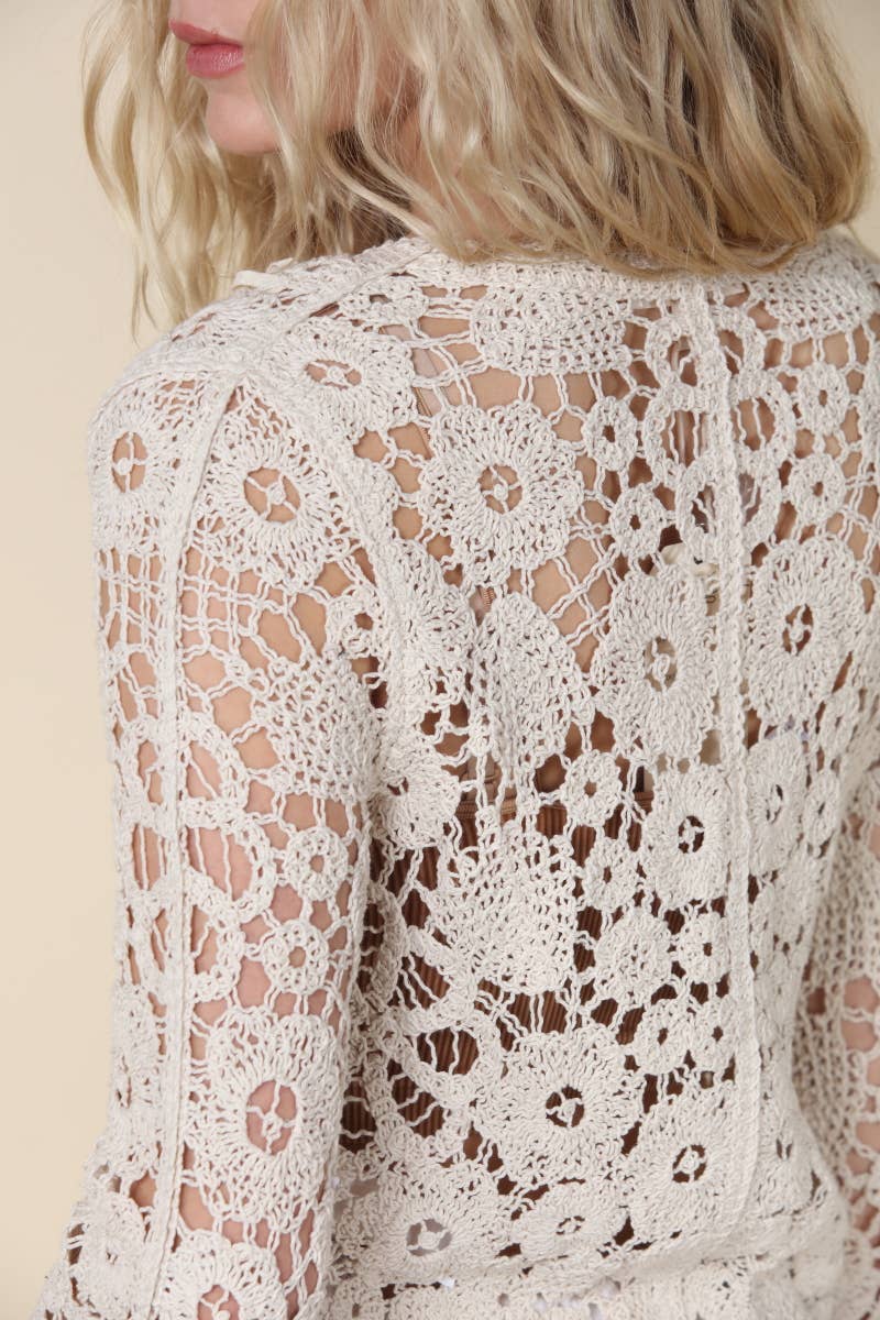 Carmine Crochet Button Front Cardigan